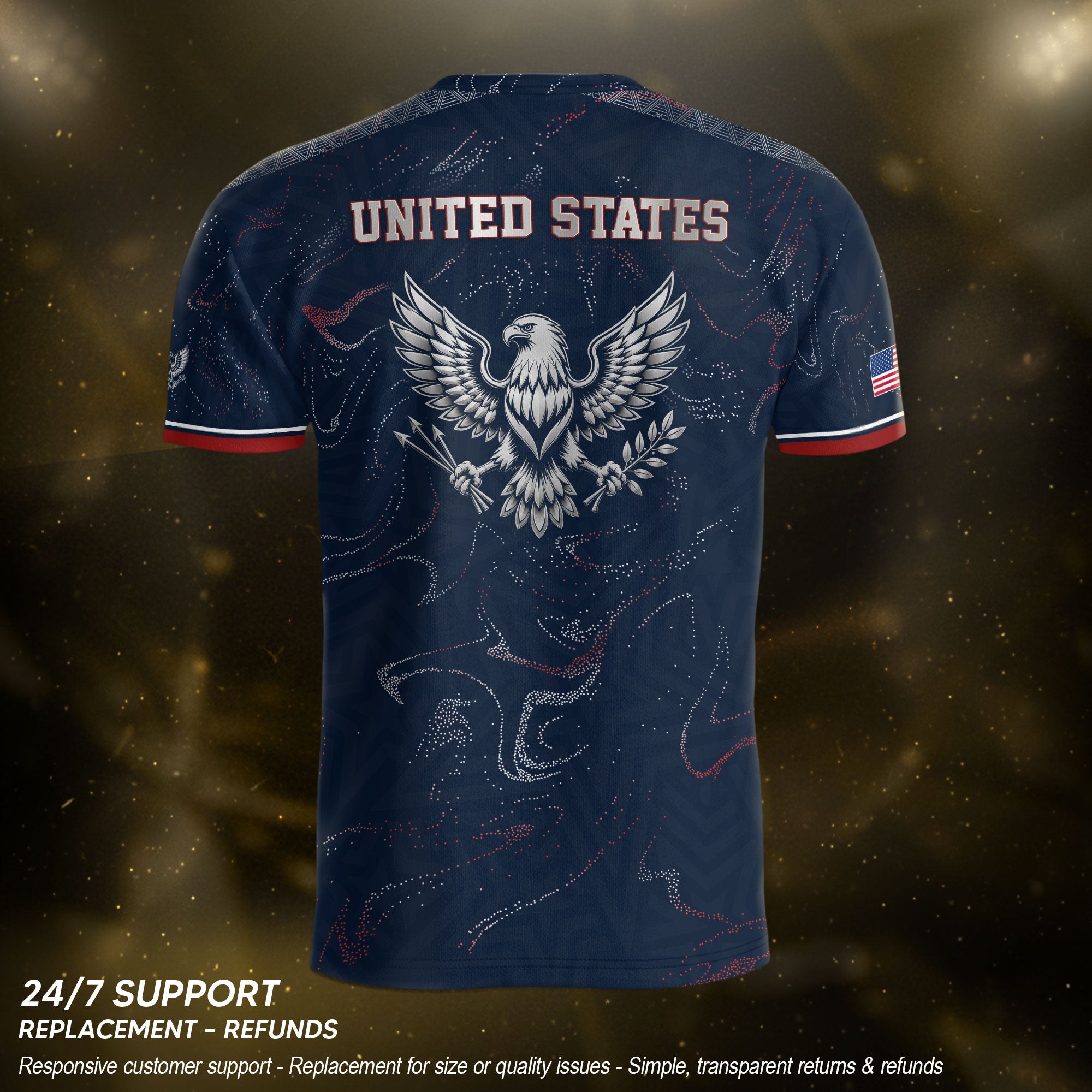 USA Soccer Jersey Adult Navy Patriotic Marble Swirl Graphic United States Football Tee