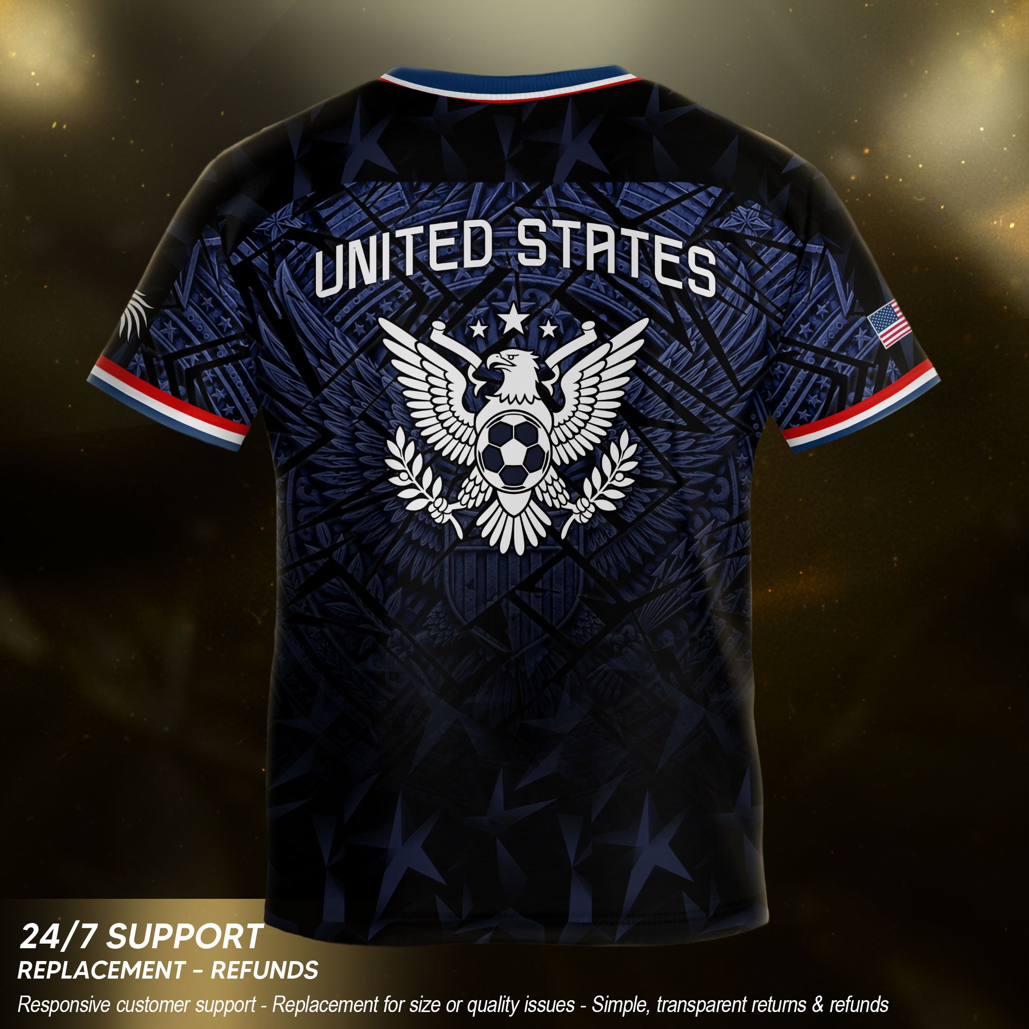 USA Patriotic Kids Soccer Jersey Navy Blue Eagle American Flag Youth Football Shirt