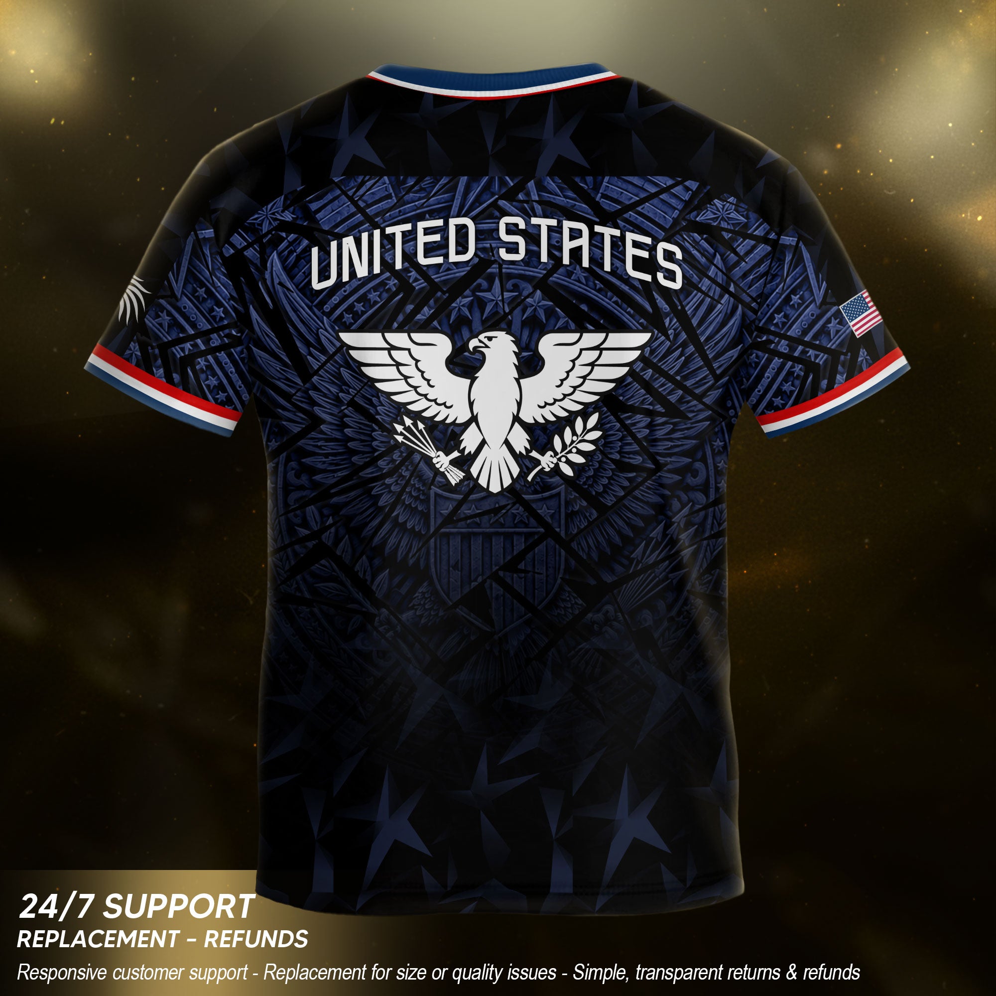 USA Patriotic Kids Soccer Jersey Navy Blue Eagle American Flag Youth Football Shirt