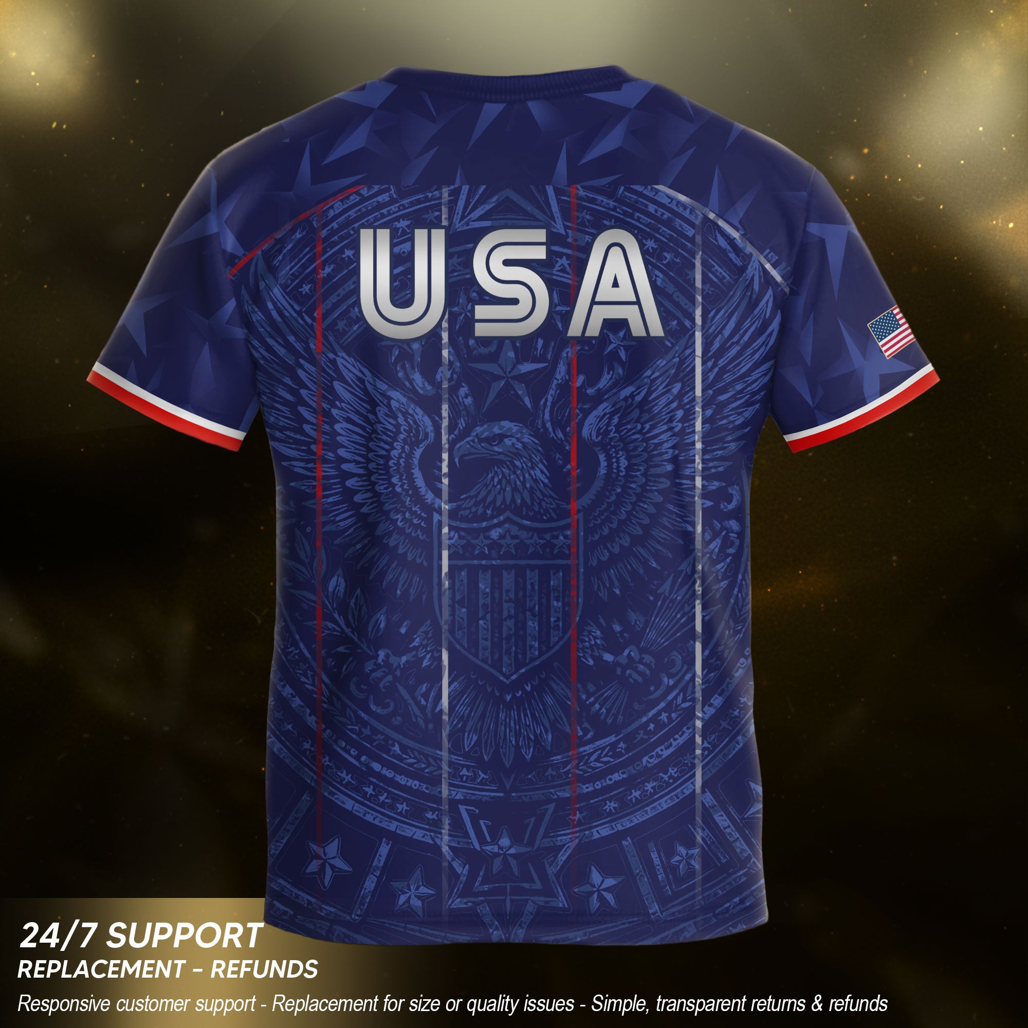 USA Patriotic Kids Soccer Jersey Eagle Navy Blue Youth Football Shirt for Kids