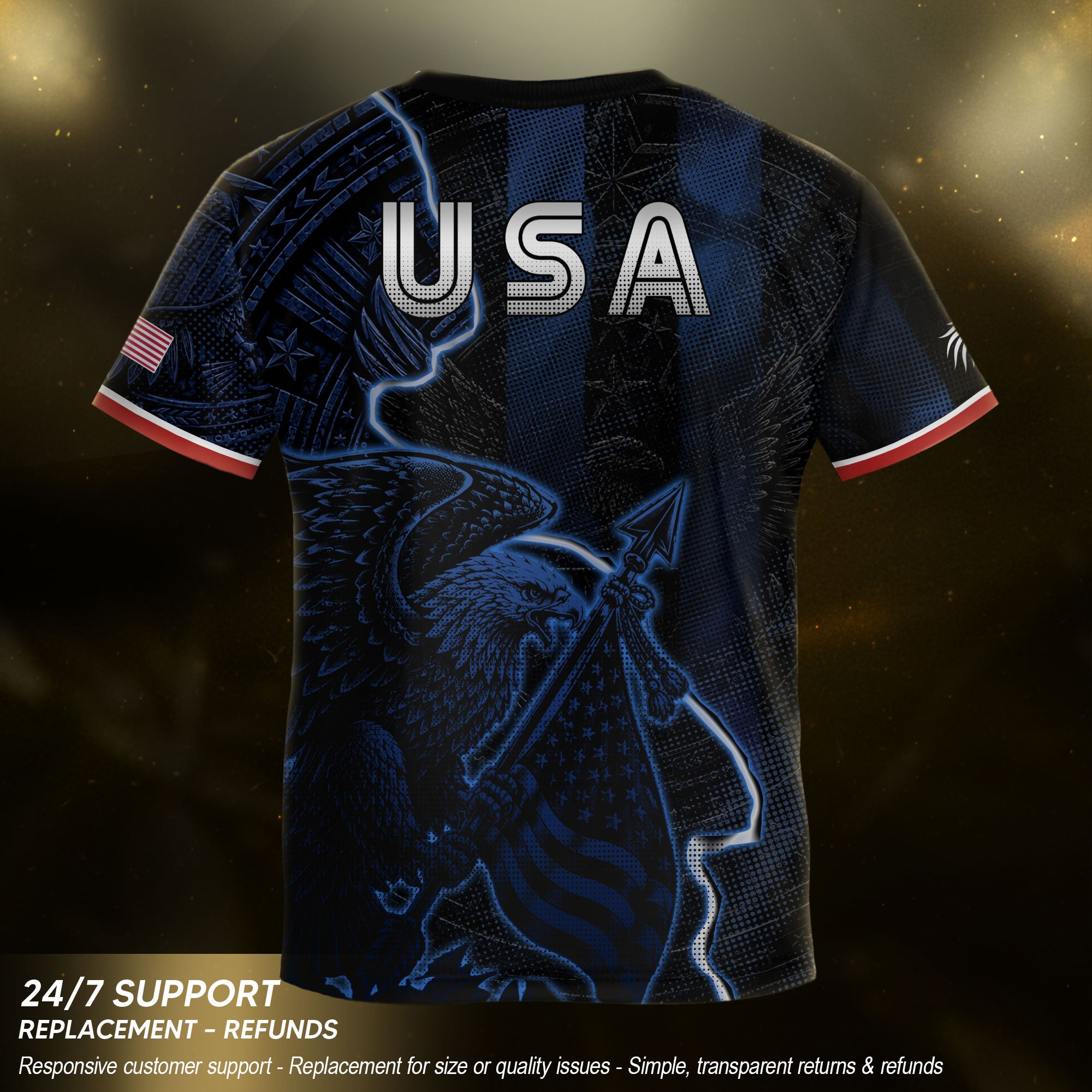 USA Eagle Kids Soccer Jersey Patriotic American Flag Youth Football Shirt Navy Black