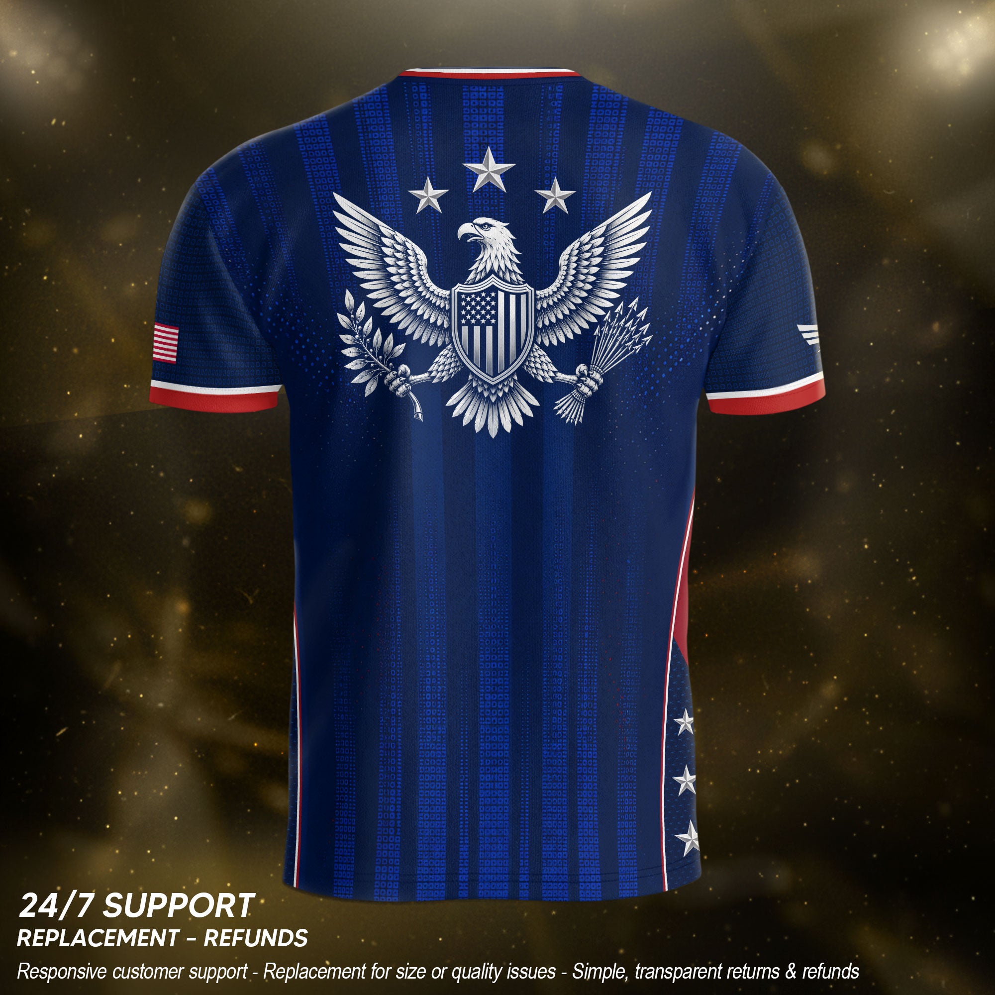 Adult USA Soccer Jersey Navy Blue Patriotic Vertical Stripe Star Side United States Tee