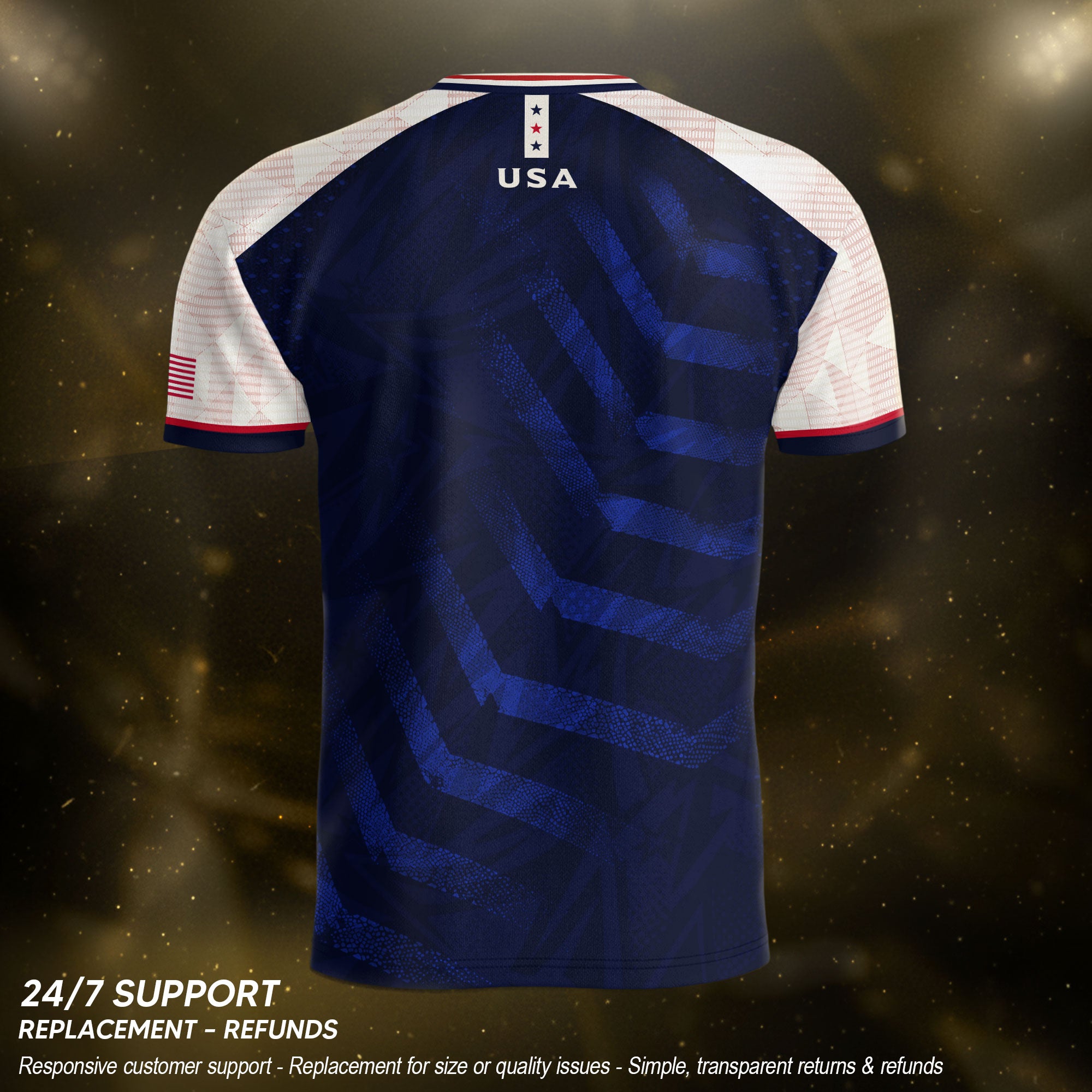 Adult USA Soccer Jersey Navy Blue Patriotic Big Chevron Graphic United States Fan Shirt