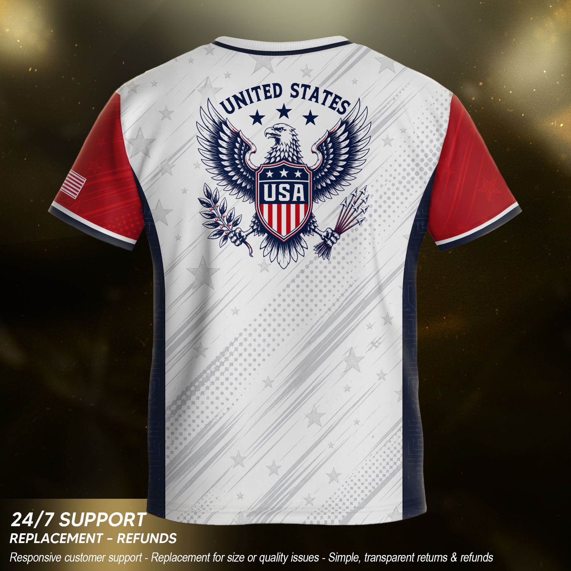 Kids USA Soccer Jersey Youth Patriotic White Navy Diagonal Sash Polka Dot Sport Shirt
