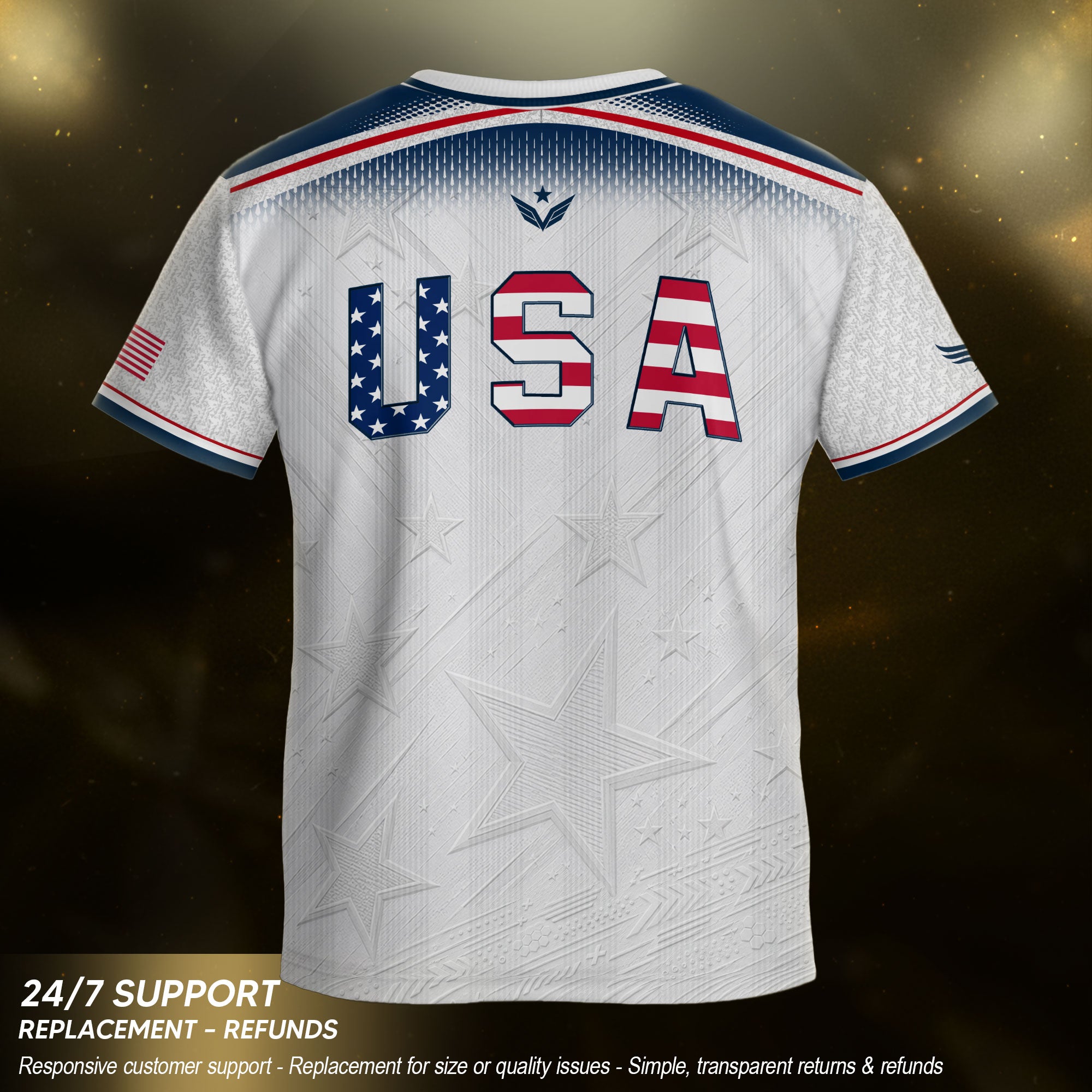 Kids USA Soccer Jersey Youth Patriotic White Chevron Emblem Star United States Sport Tee