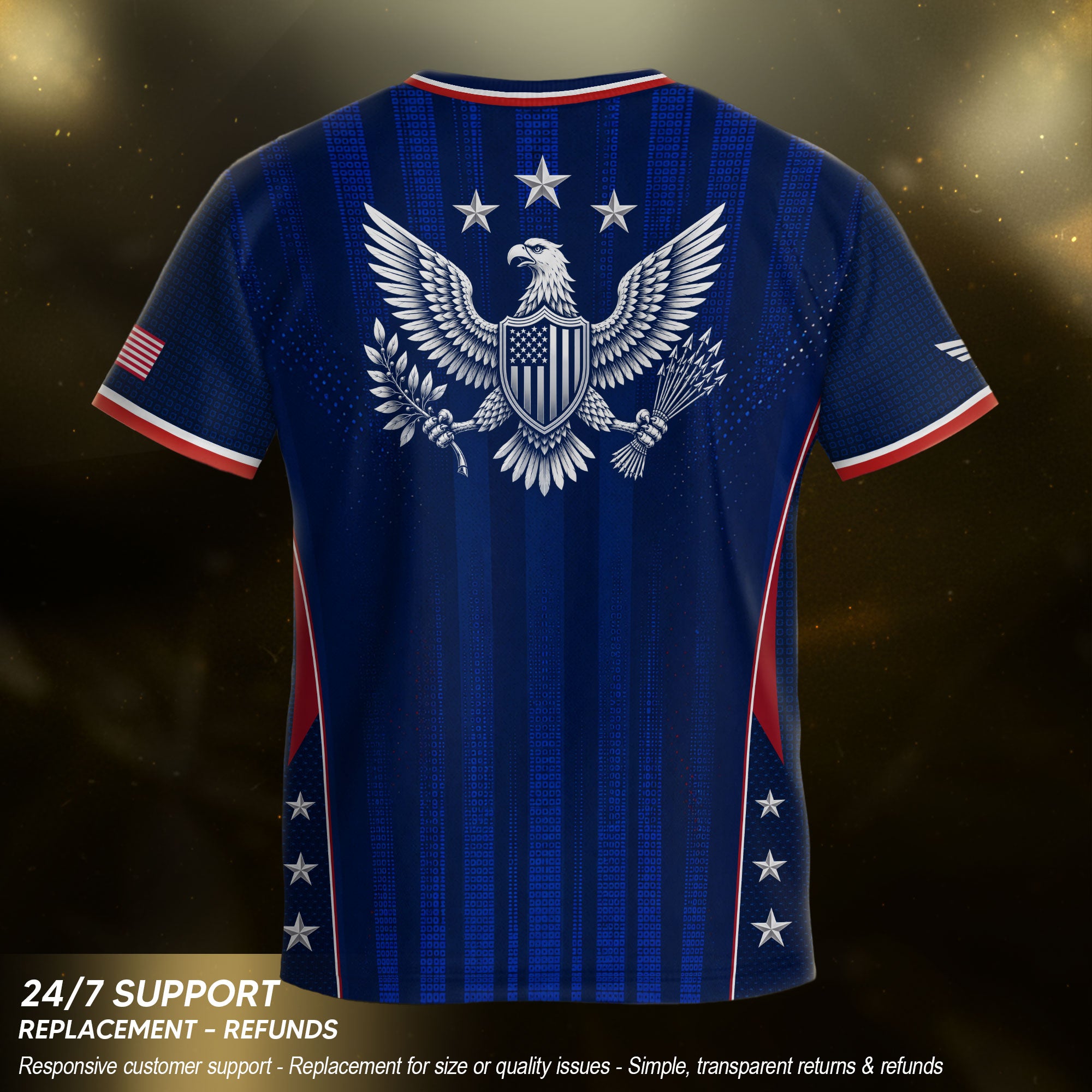 Kids USA Soccer Jersey Youth Patriotic Navy Vertical Stripe Star Side United States Tee