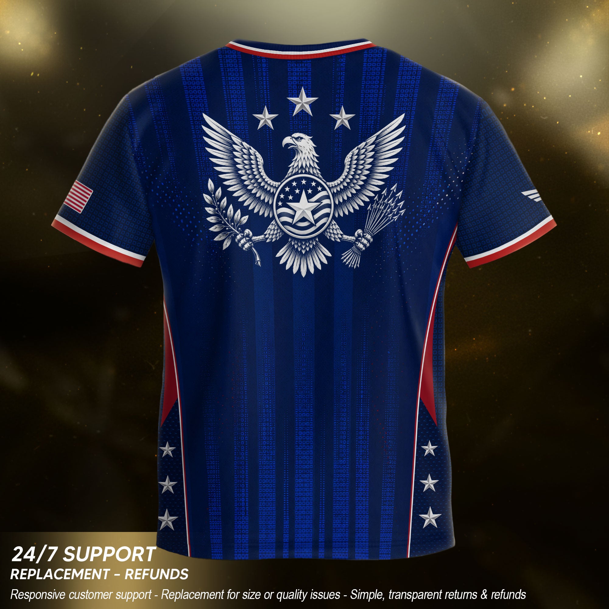 Kids USA Soccer Jersey Youth Patriotic Navy Vertical Stripe Star Side United States Tee