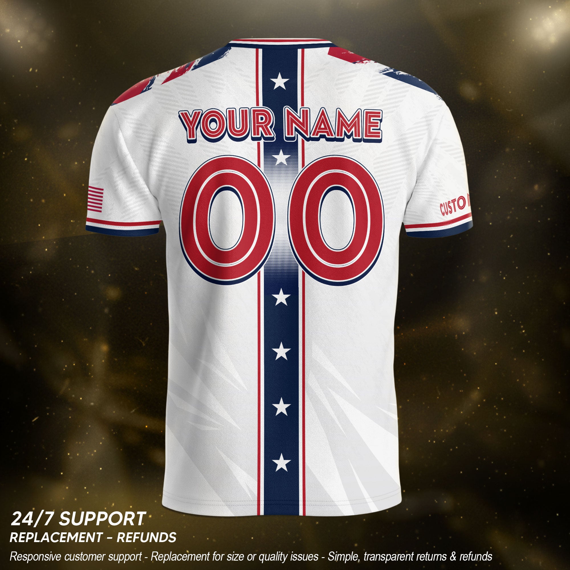 Custom USA Adult Soccer Jersey White Star Stripe Name Number Football Shirt