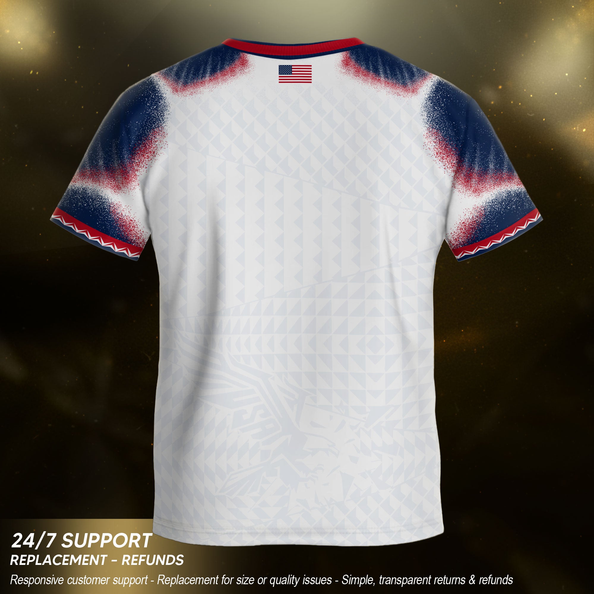 Kids USA Soccer Jersey White Youth Red Blue Patriotic Football Tee Shirt