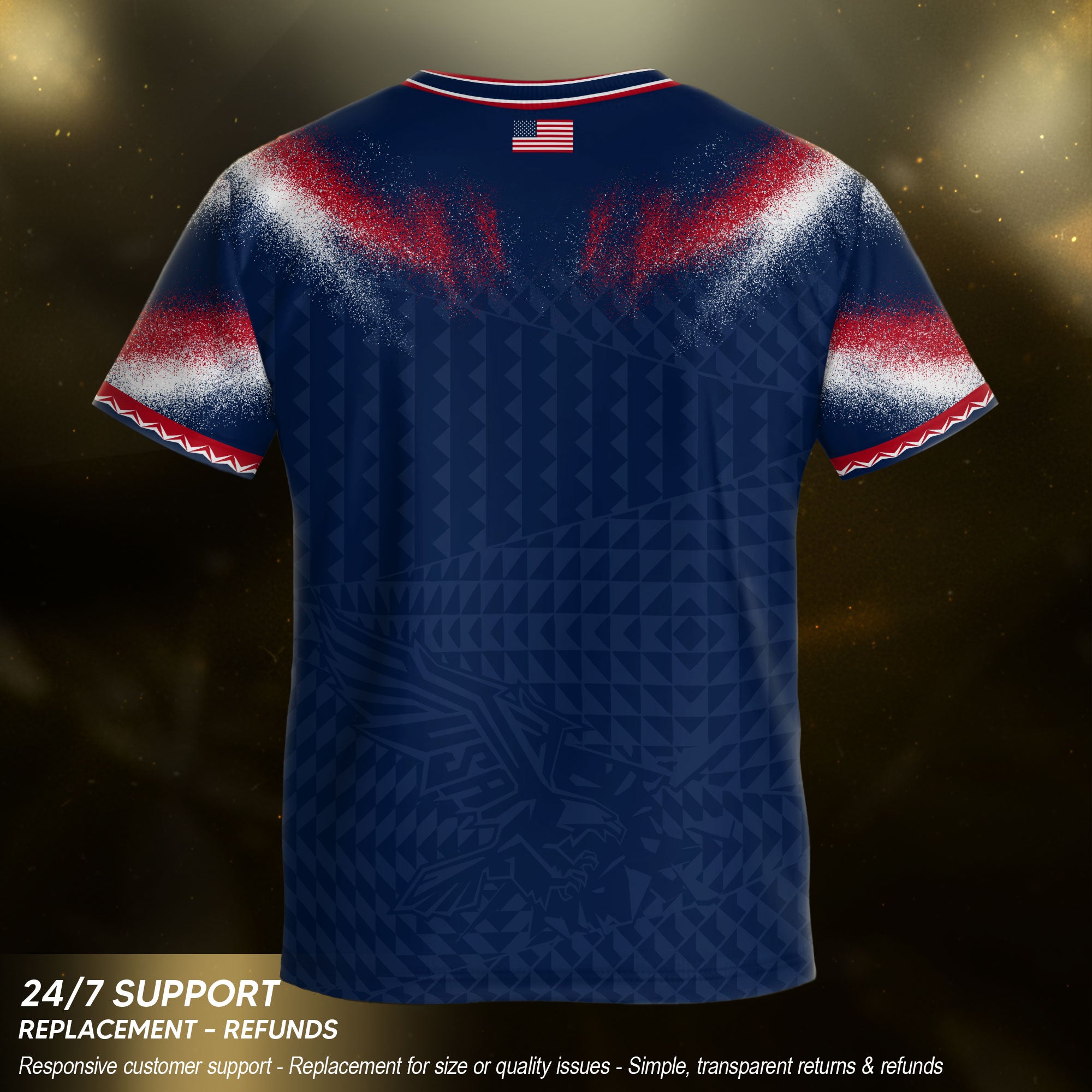 Kids USA Soccer Jersey Navy Blue Youth Red White Blue Patriotic Football Tee Shirt