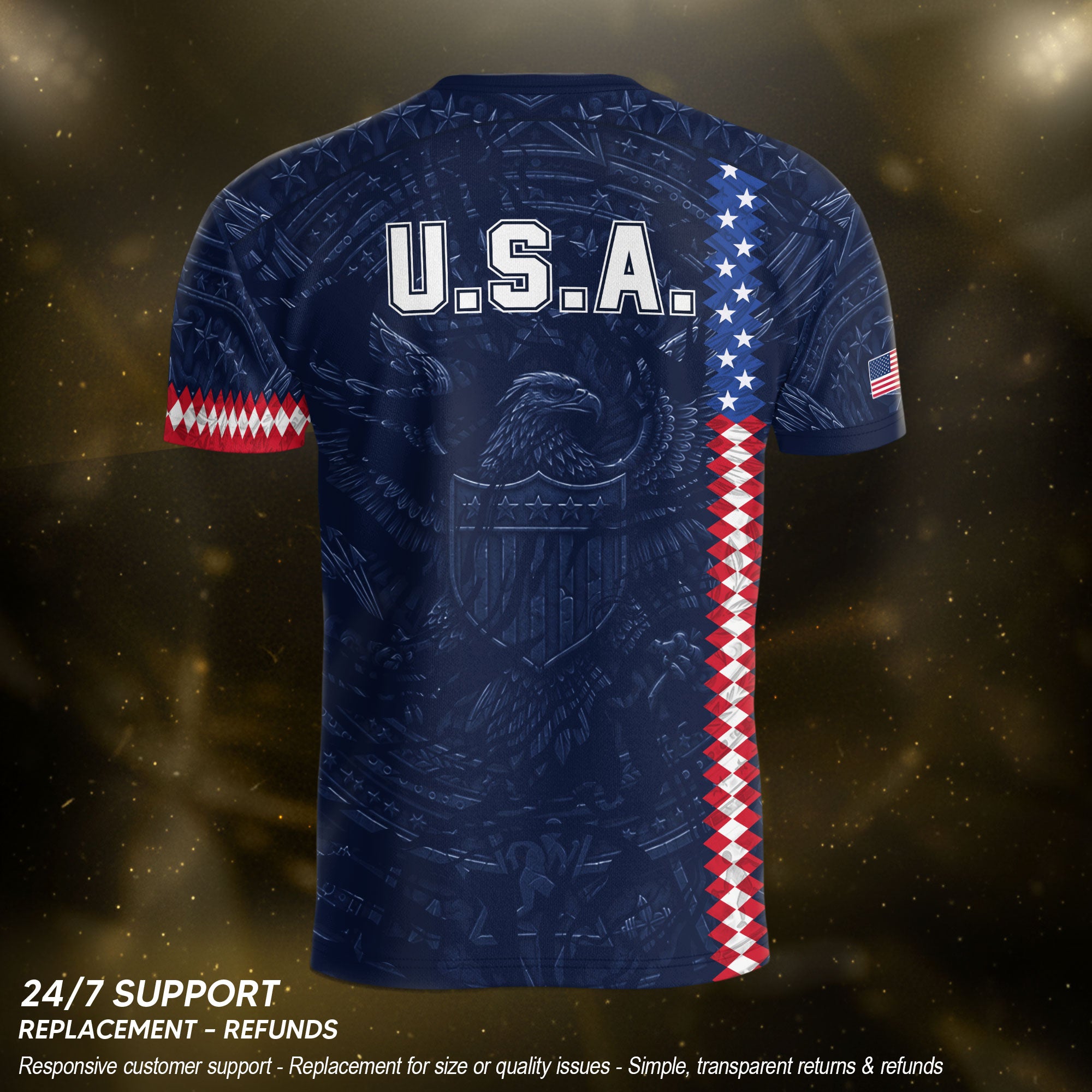 USA Soccer Jersey Men Navy Blue Eagle Flag Pattern Patriotic Football Shirt - Rust Field Wear