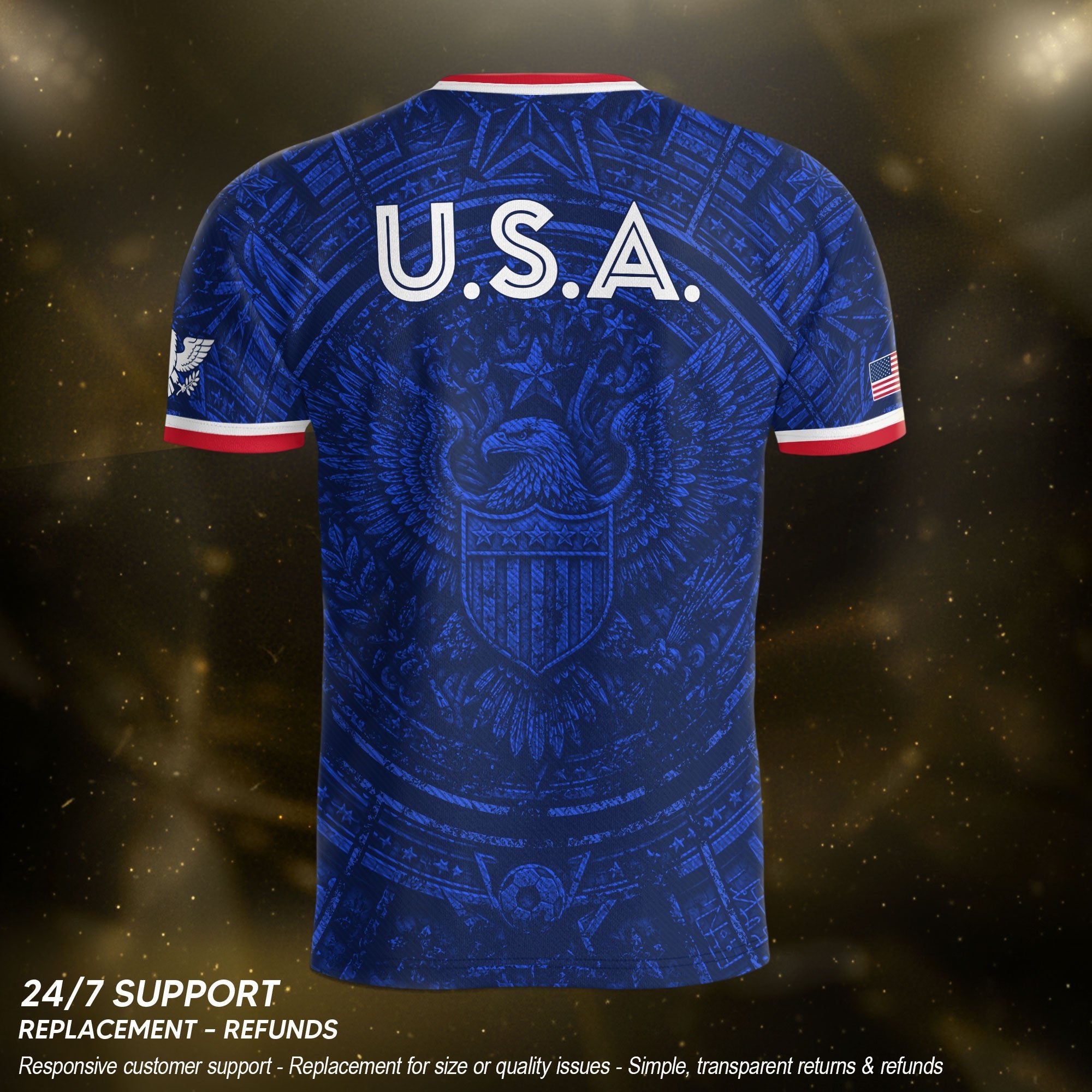 USA Soccer Jersey Men Royal Blue Eagle Graphic Patriotic Football T-Shirt - Rust Field Wear