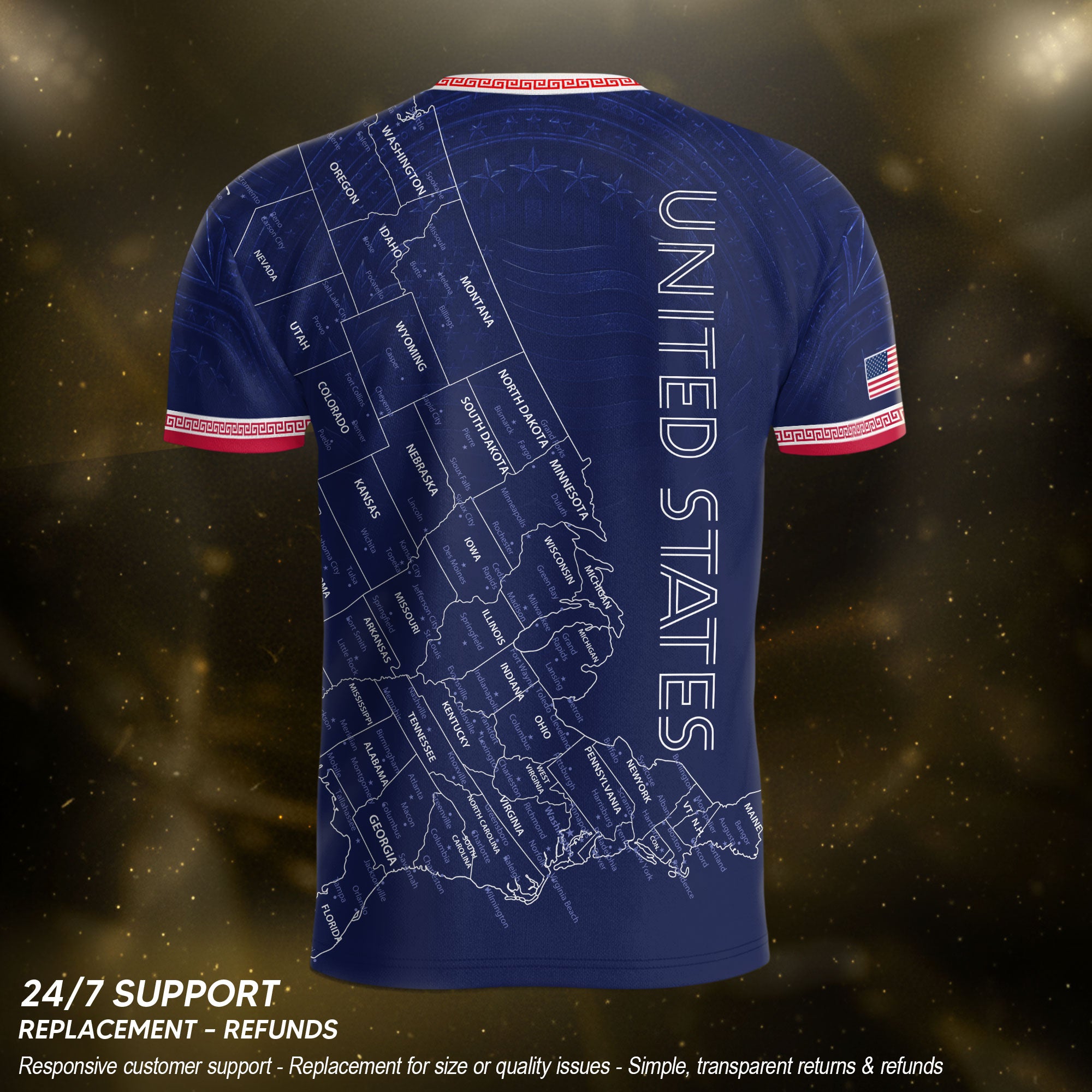 USA Soccer Jersey Men Navy Blue Eagle Map Graphic Patriotic Football T-Shirt - Rust Field Wear