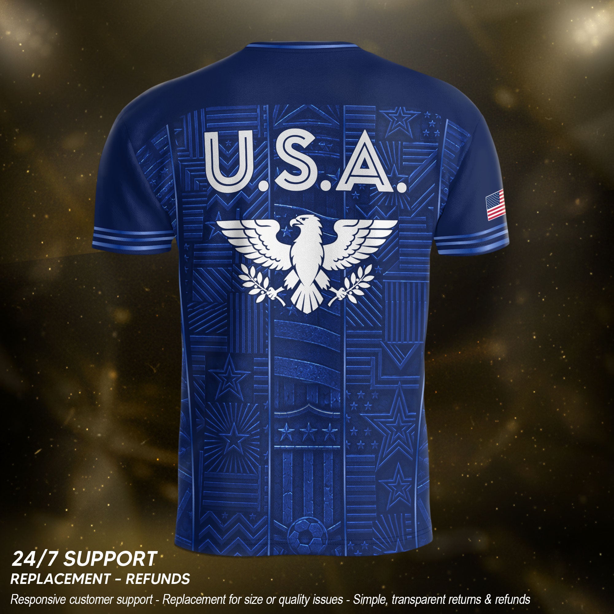 USA Soccer Jersey Men Navy Blue Eagle Star Pattern Patriotic Football T-Shirt - Rust Field Wear