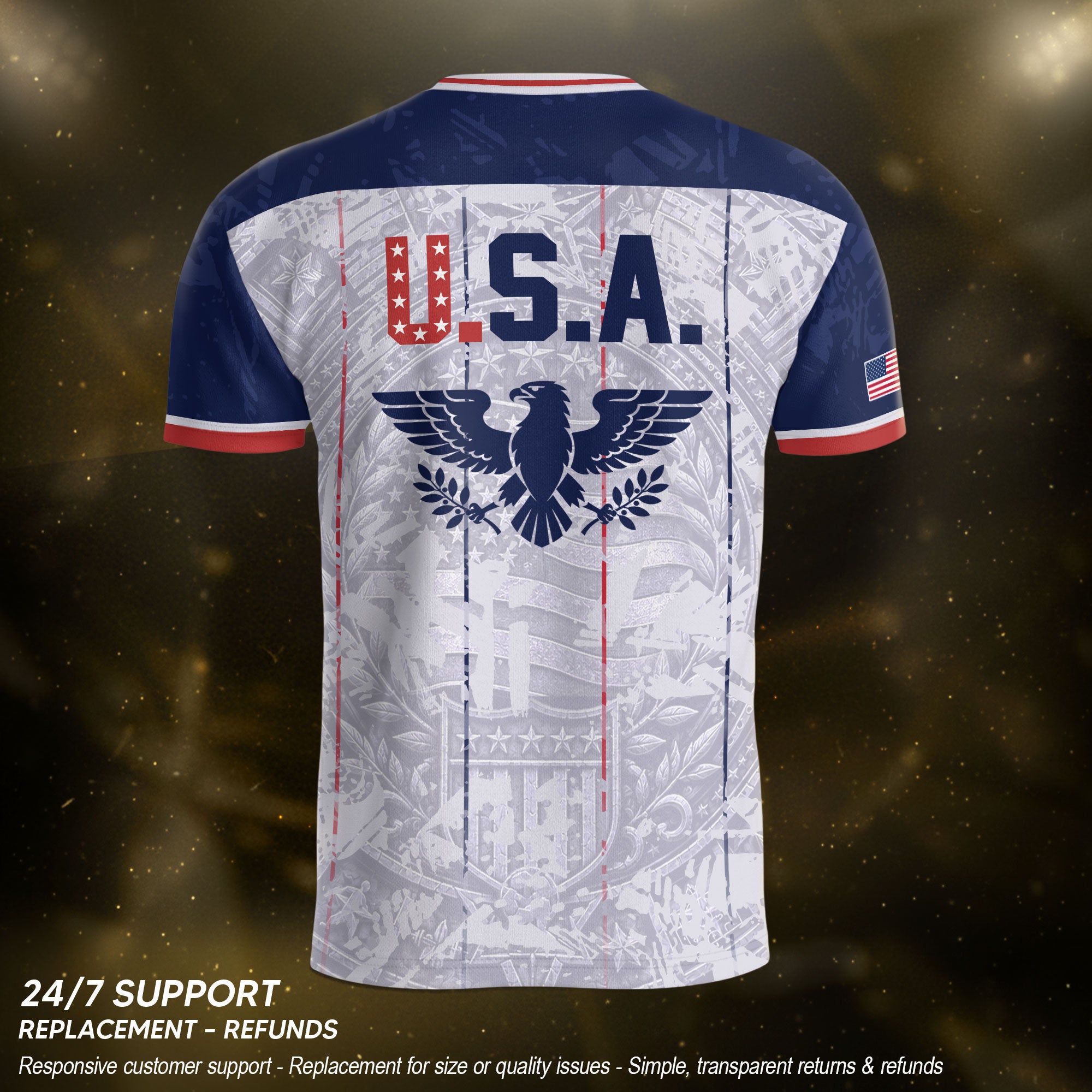 USA Soccer Jersey Men White Patriotic Eagle Team Graphic Football Shirt - Rust Field Wear