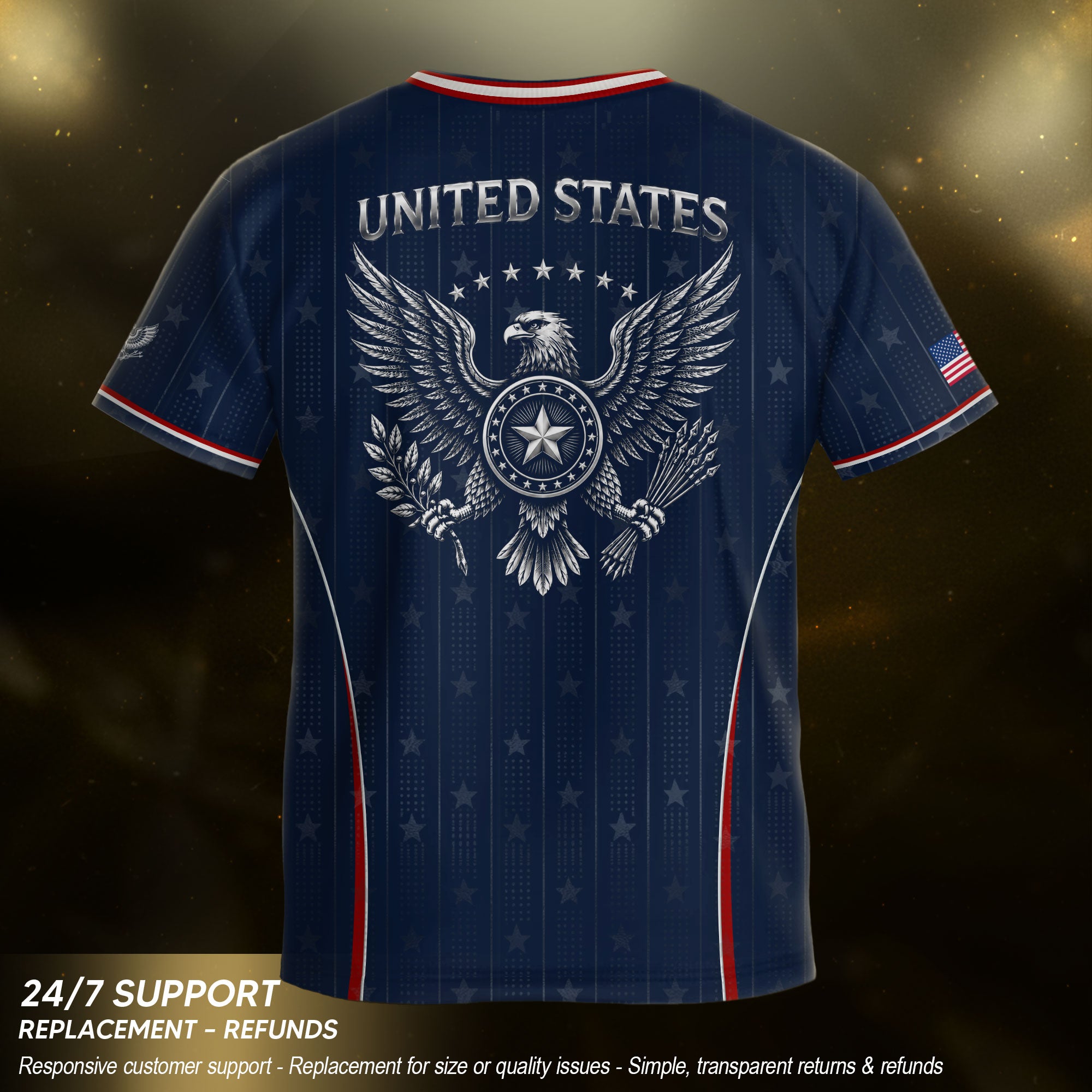 Kids USA Blue Soccer Jersey Youth Patriotic American Flag Eagle Football Shirt