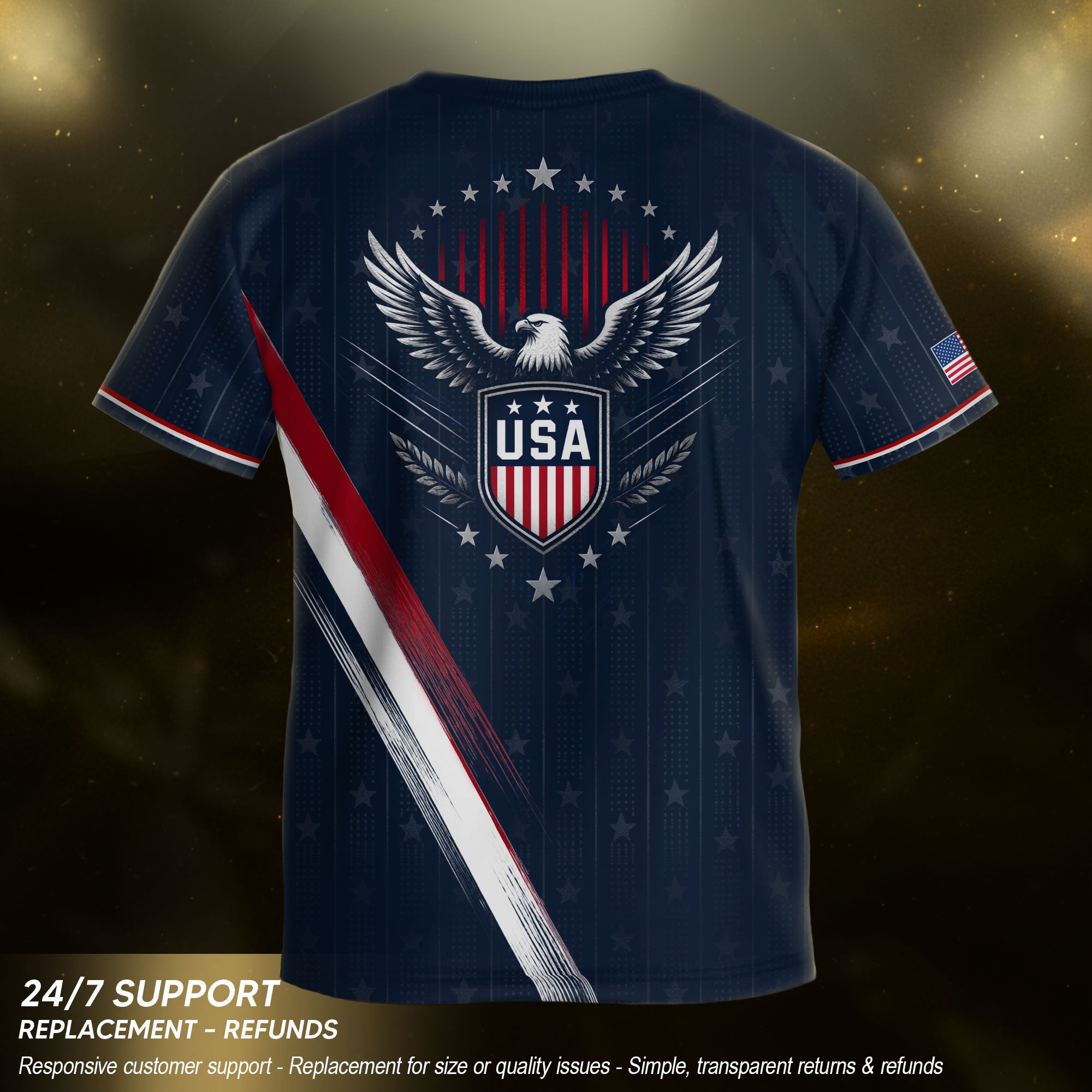 Kids USA Soccer Jersey Navy Blue Youth Patriotic American Flag Eagle Football Tee Shirt