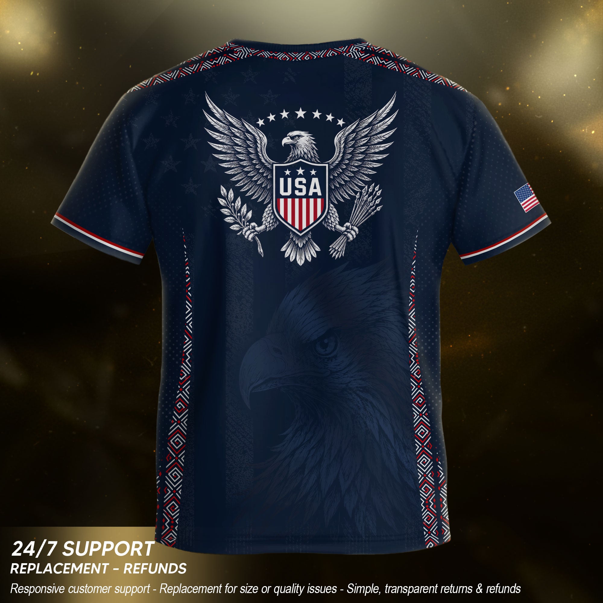 Kids USA Soccer Jersey Dark Blue Youth Patriotic Eagle Graphic Print Football Tee Shirt