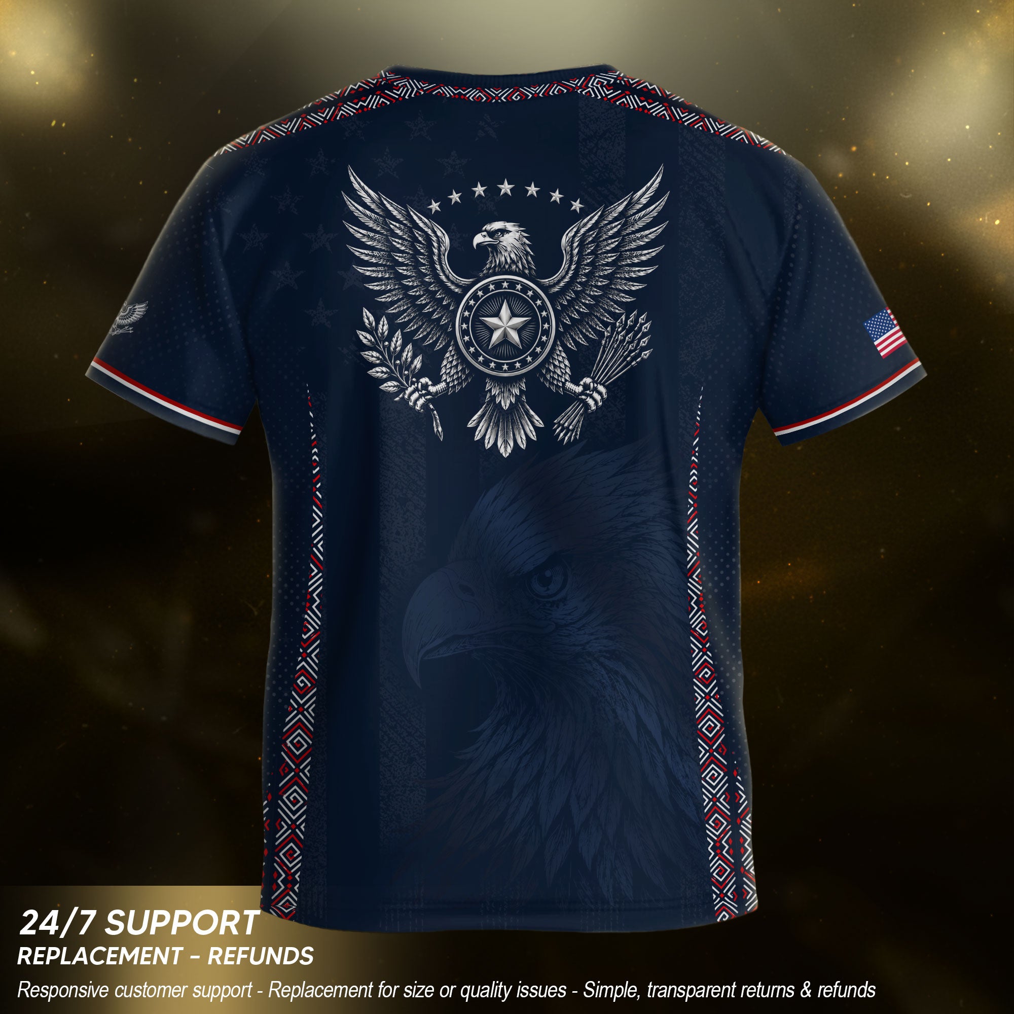 Kids USA Soccer Jersey Dark Blue Youth Patriotic Eagle Graphic Print Football Tee Shirt