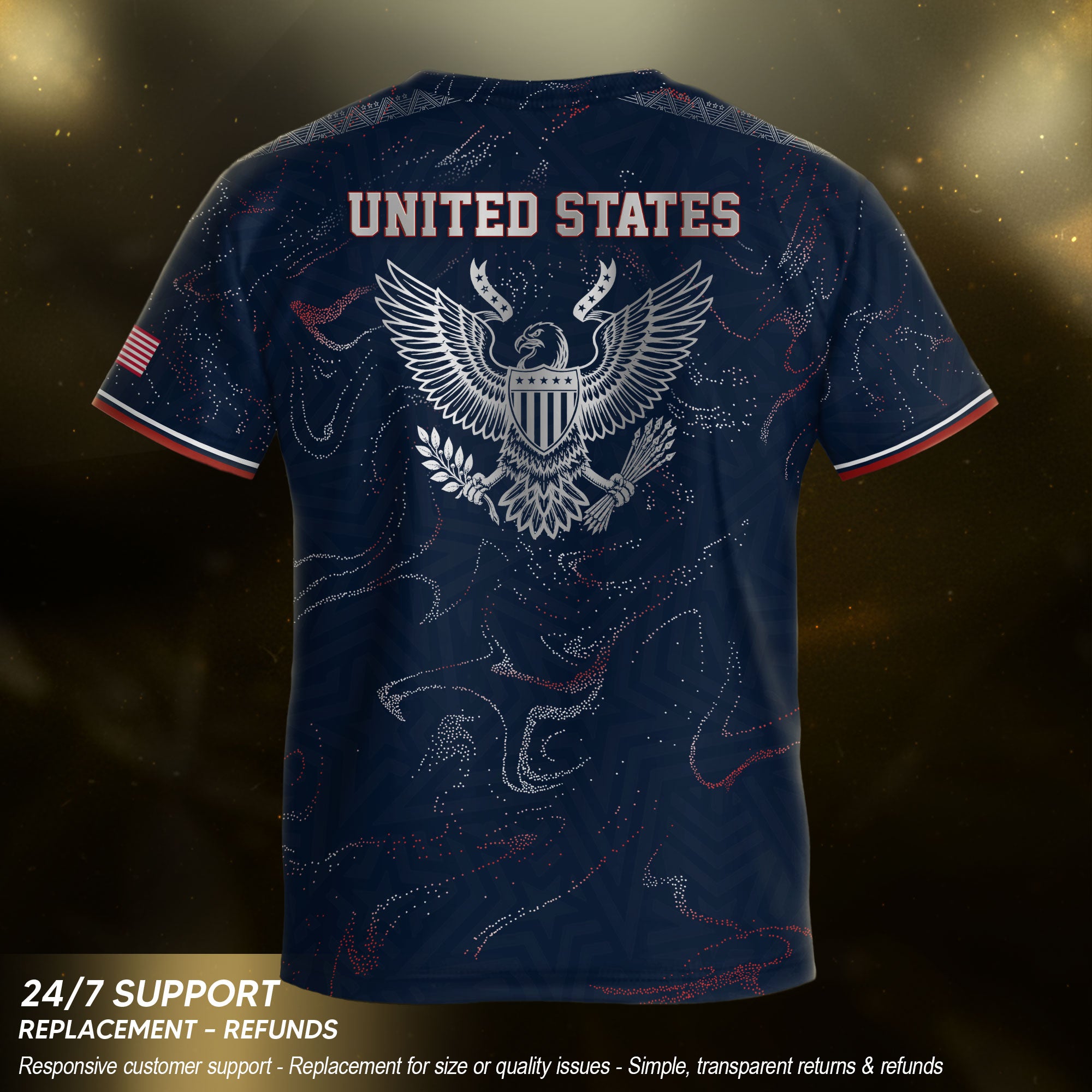 Kids USA Soccer Jersey Blue Youth Patriotic Marble Texture Eagle Football Tee Shirt