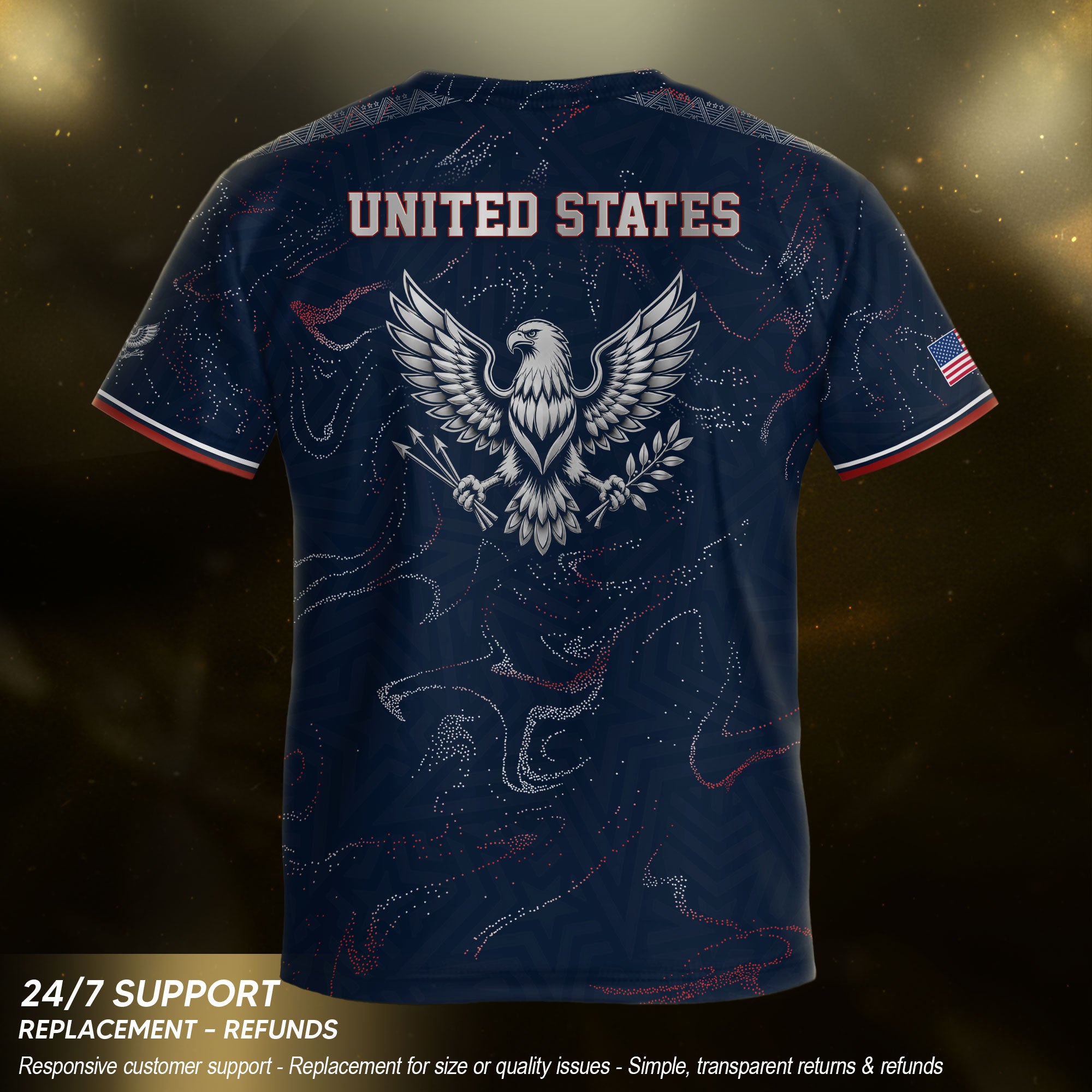 Kids USA Soccer Jersey Blue Youth Patriotic Marble Texture Eagle Football Tee Shirt
