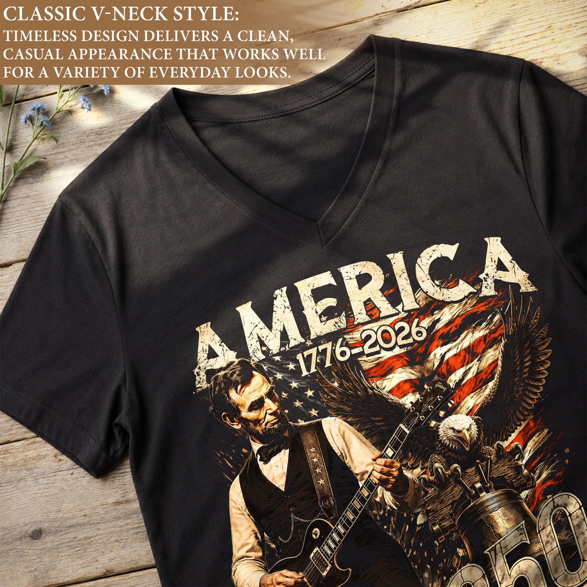 Vintage Lincoln V-Neck Shirt Patriotic Eagle 1776-2026 America 250 Years Women