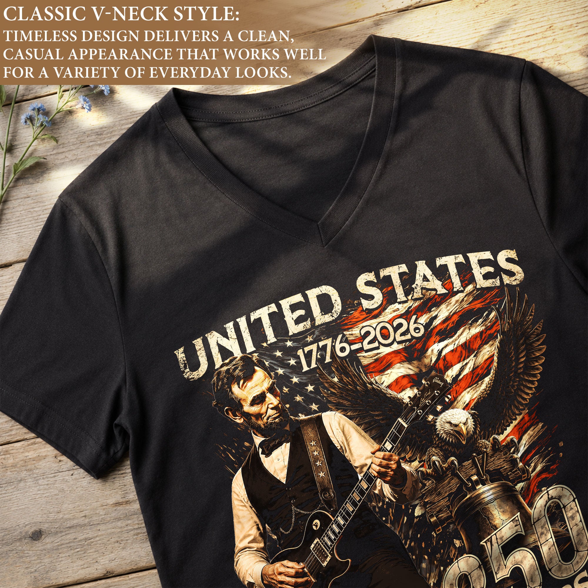 Vintage Lincoln V-Neck Shirt Patriotic Eagle 1776-2026 America 250 Years Women