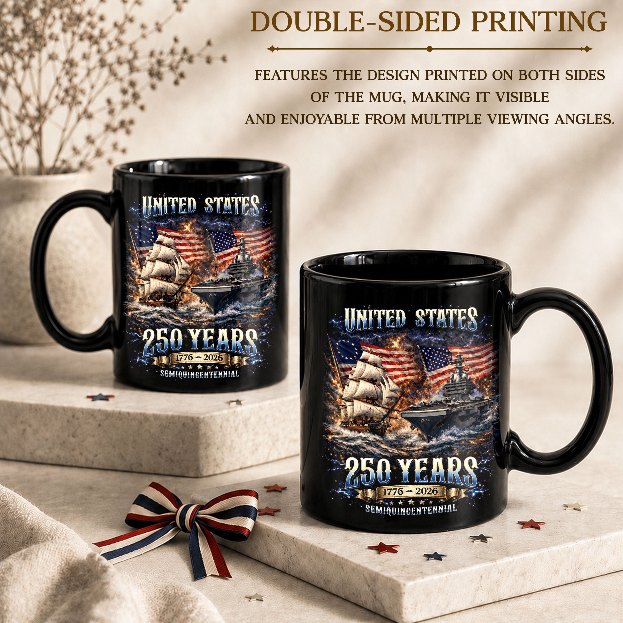 United States 250 Years Mug - 1776 2026 Patriotic Navy Ship Aircraft Carrier Cup