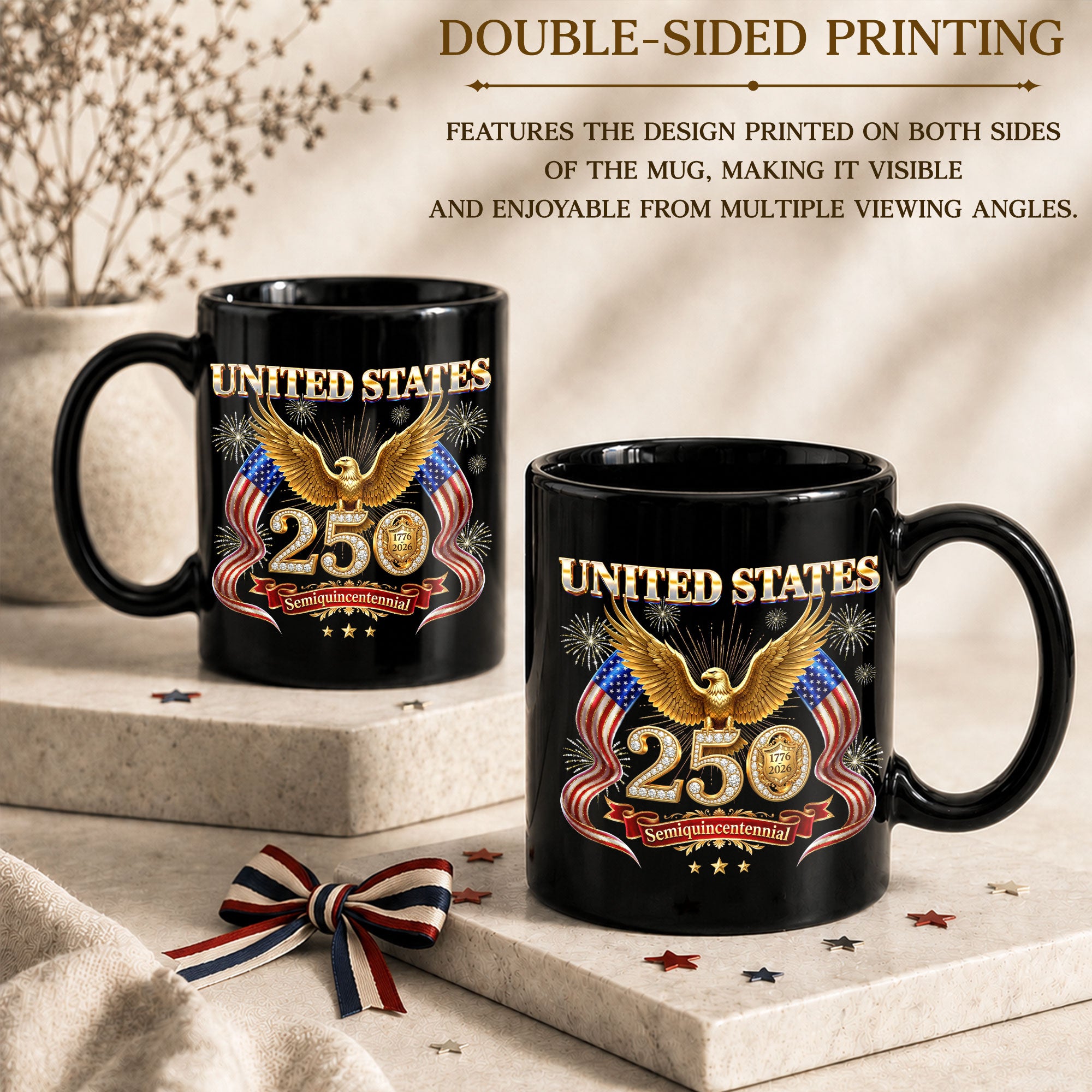 United States 1776 2026 Ceramic Mug - Vintage Patriotic Golden Eagle US Cup