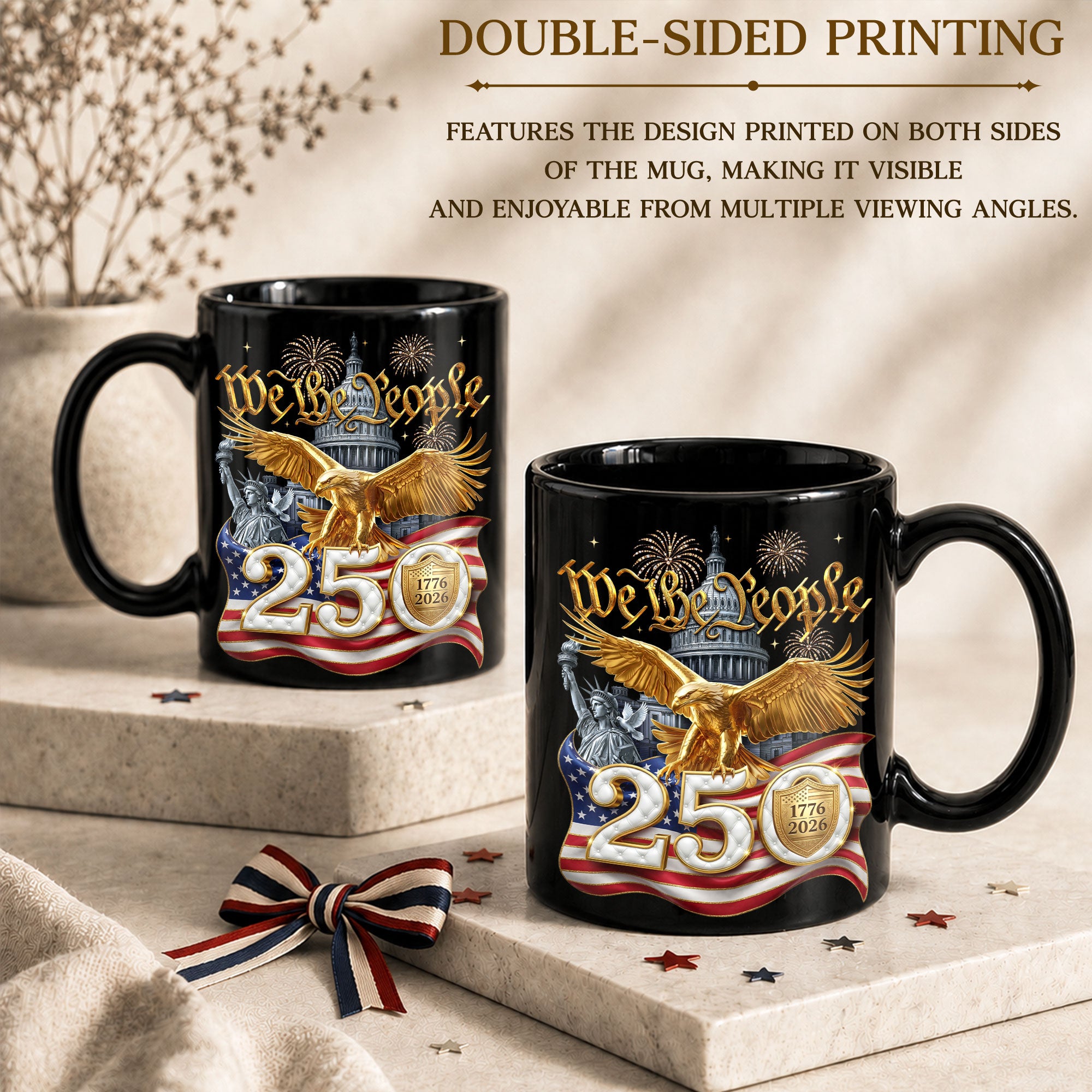 We The People 1776-2026 Mug - Retro Patriotic Golden Bald Eagle Ceramic Cup