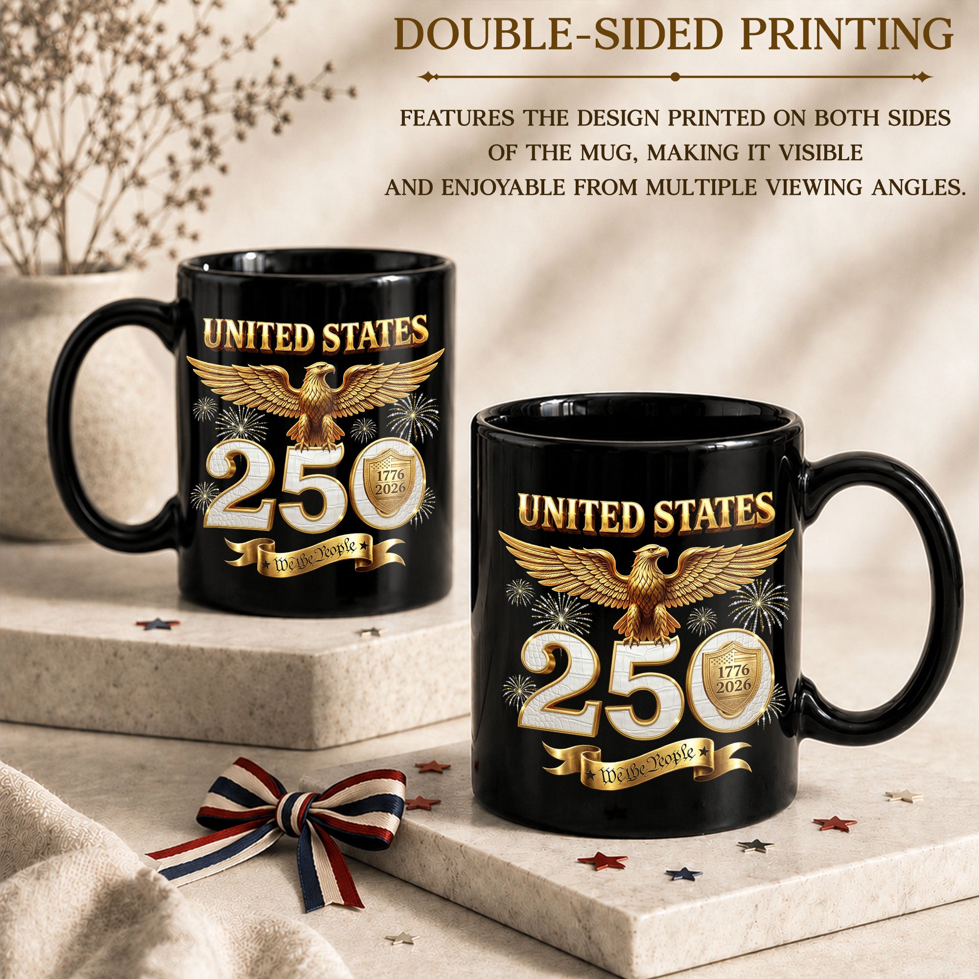 United States 1776 2026 Mug - Golden Patriotic Eagle We The People Ceramic Gift Cup