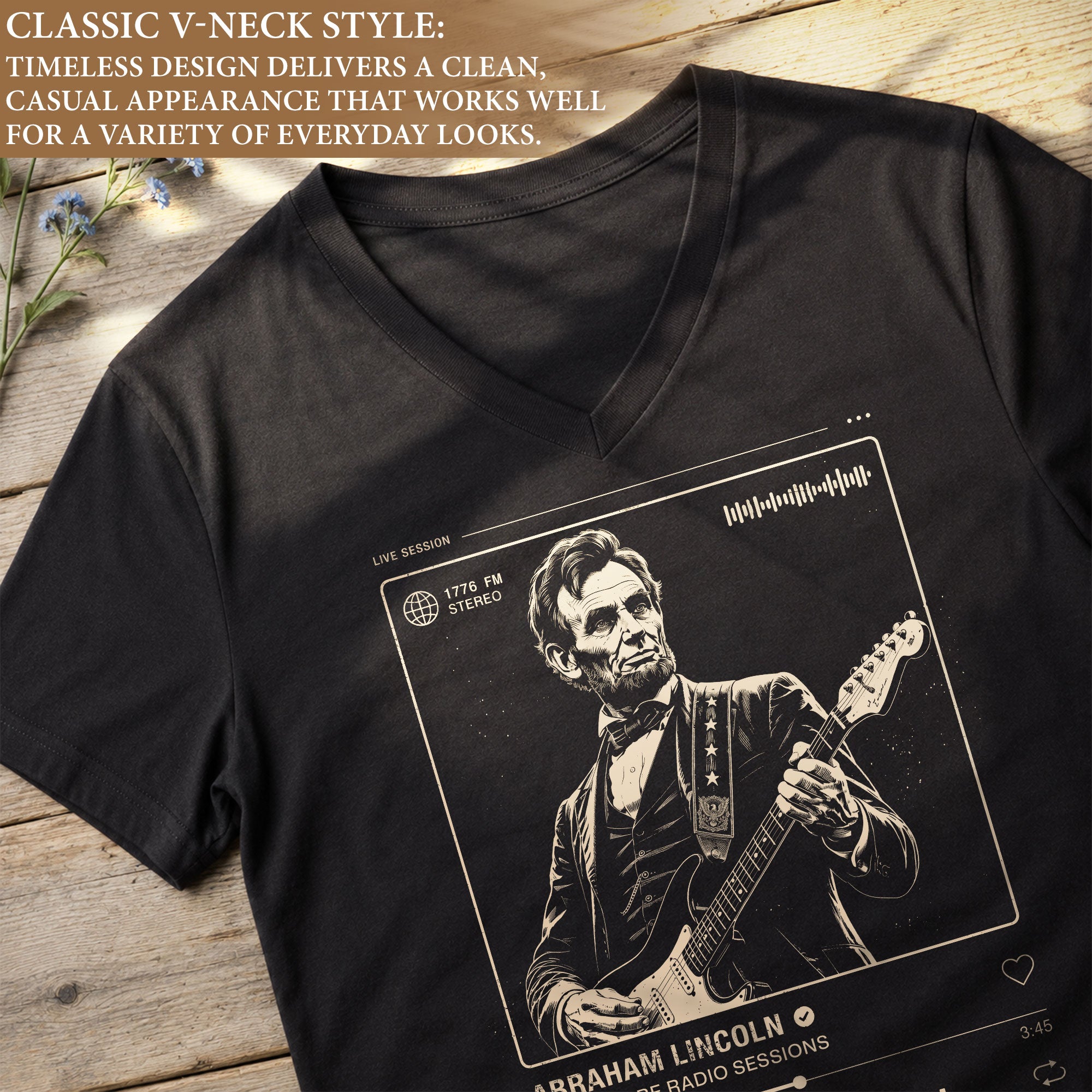 Abraham Lincoln Honest Abe Radio Sessions V-neck Shirt - Music Graphic Apparel Tee