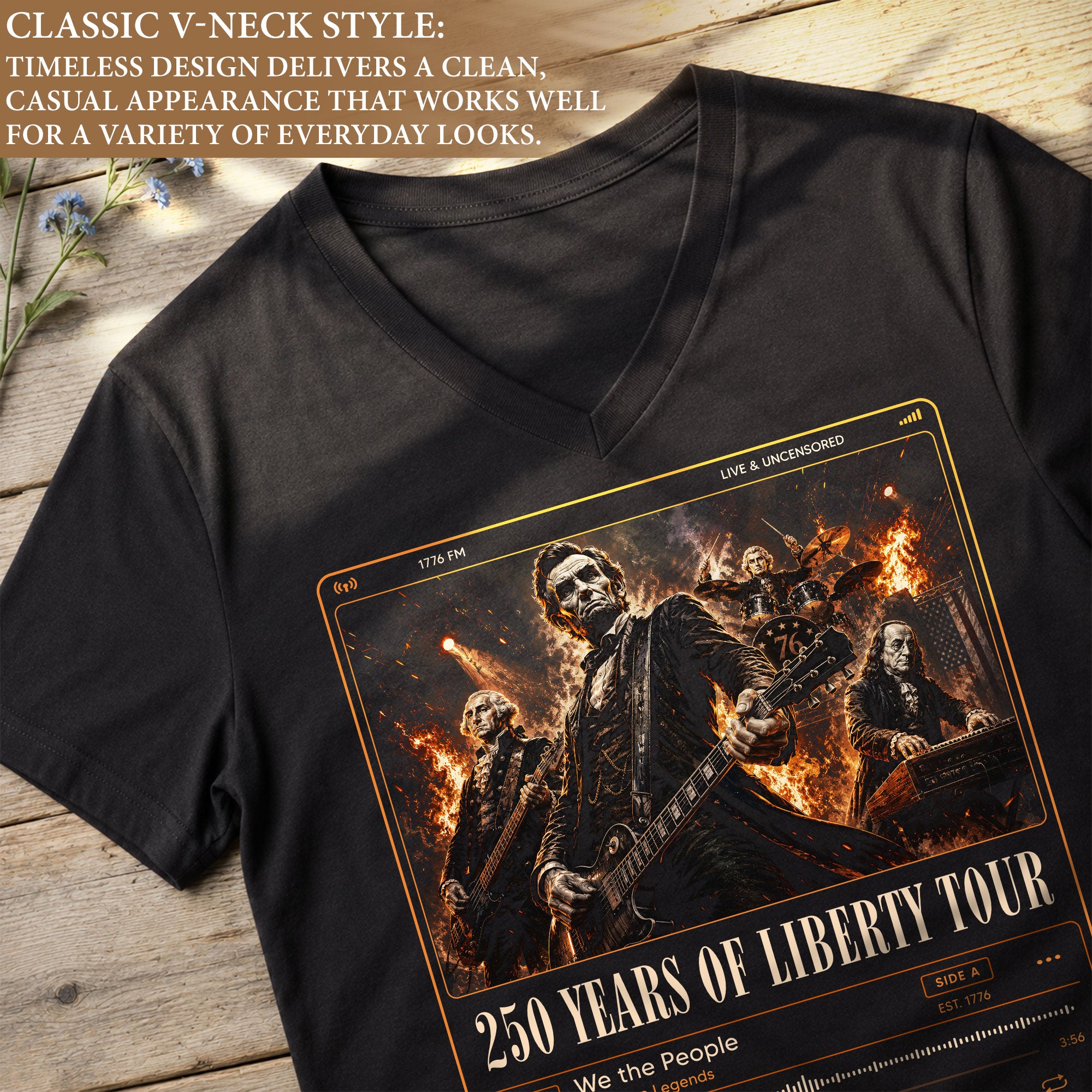 Historic Liberty Tour Rock Band V-neck Shirt - Patriotic American Graphic Apparel Tee