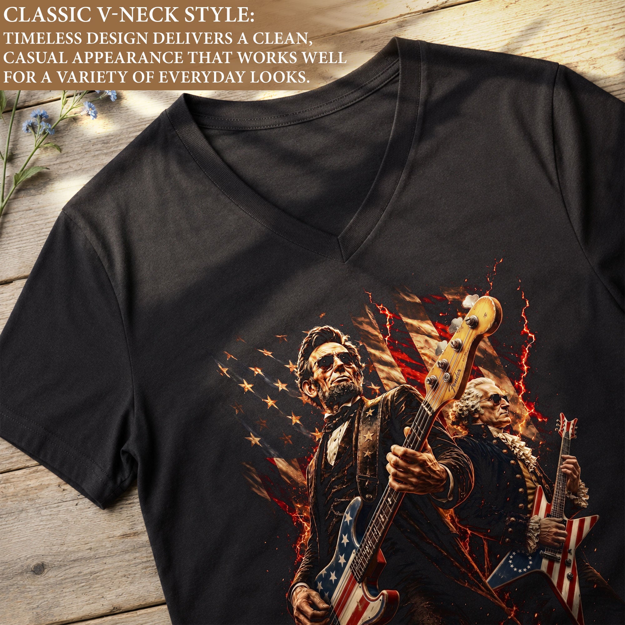 Iconic Presidents Rocking Out V-neck Shirt - Patriotic Vintage Musical Graphic Tee