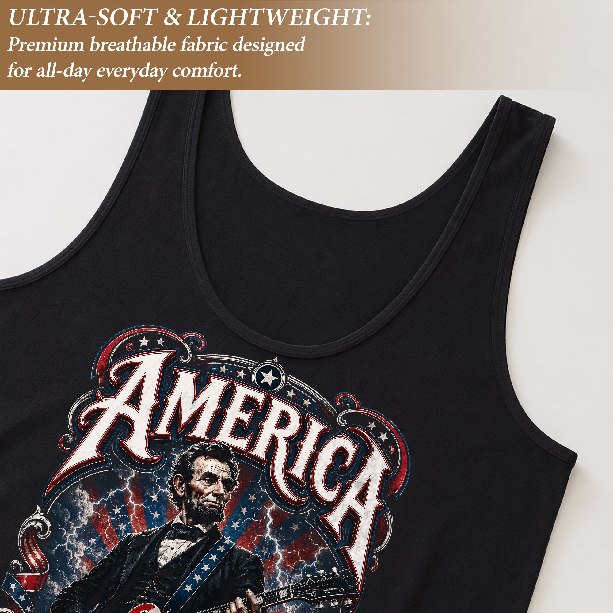 Lincoln Women Tank Top 250 Years of Liberty Patriotic USA Rock Guitarist History Shirt