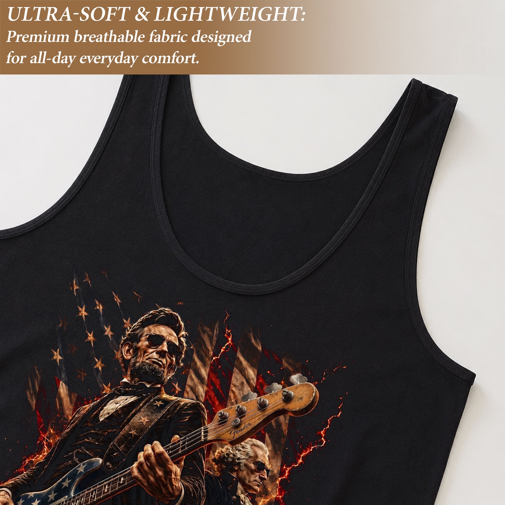 Lincoln Women Tank Top Patriotic Presidents Rock Guitarist US Flag Founding Fathers Shirt