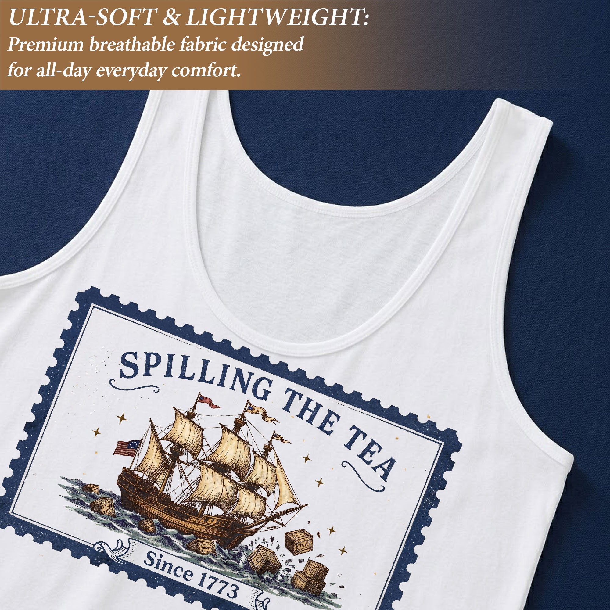 Vintage 1773 Spilling The Tea Graphic Tank Top Women Patriotic Sleeveless Apparel
