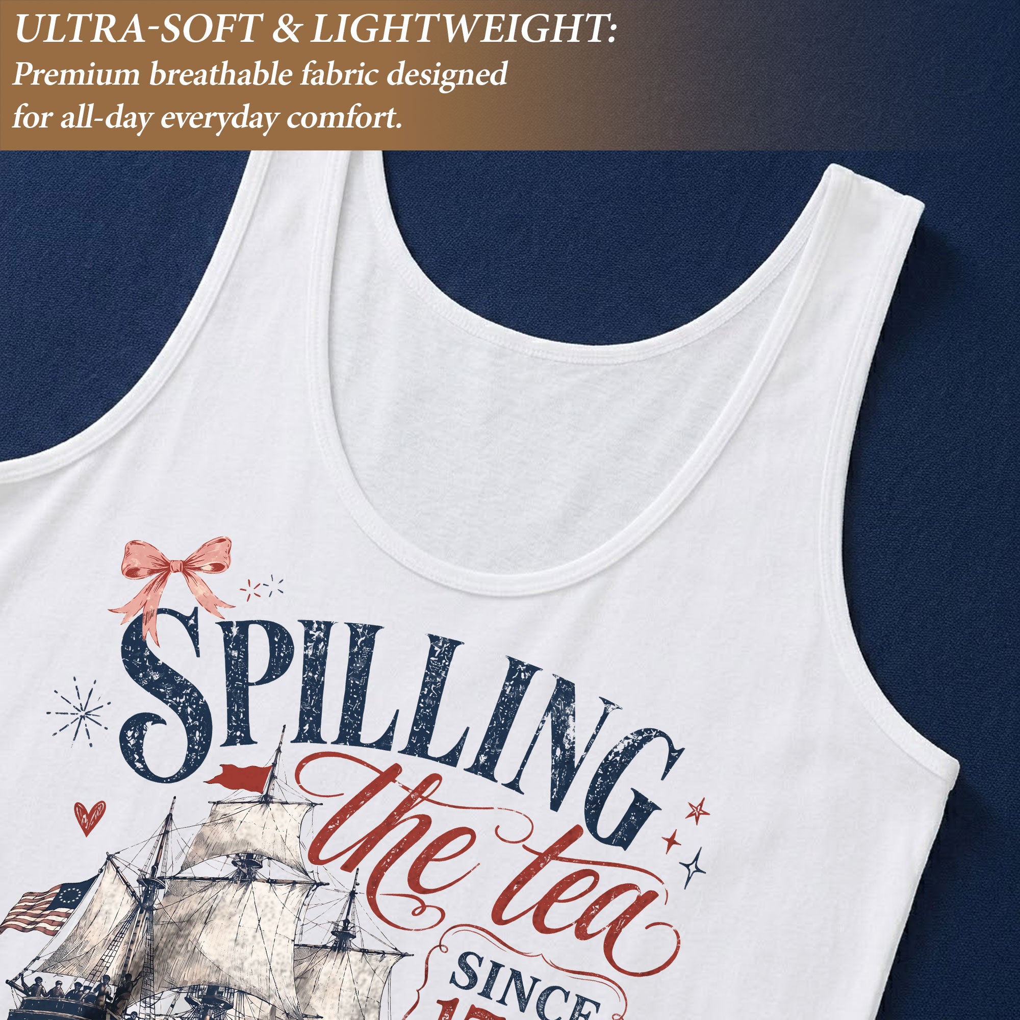Tank Top Women Spilling The Tea Since 1773 Patriotic Historical Graphic Sleeveless