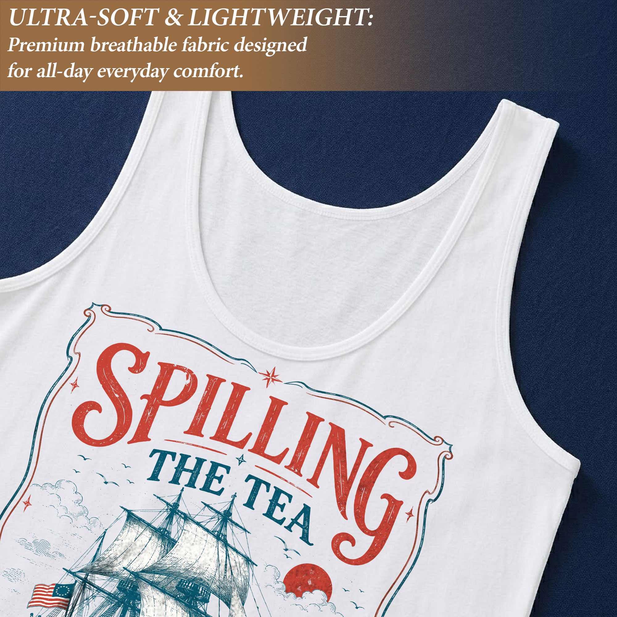 Women Tank Top Spilling The Tea Since 1773 Patriotic Graphic Historical Sleeveless