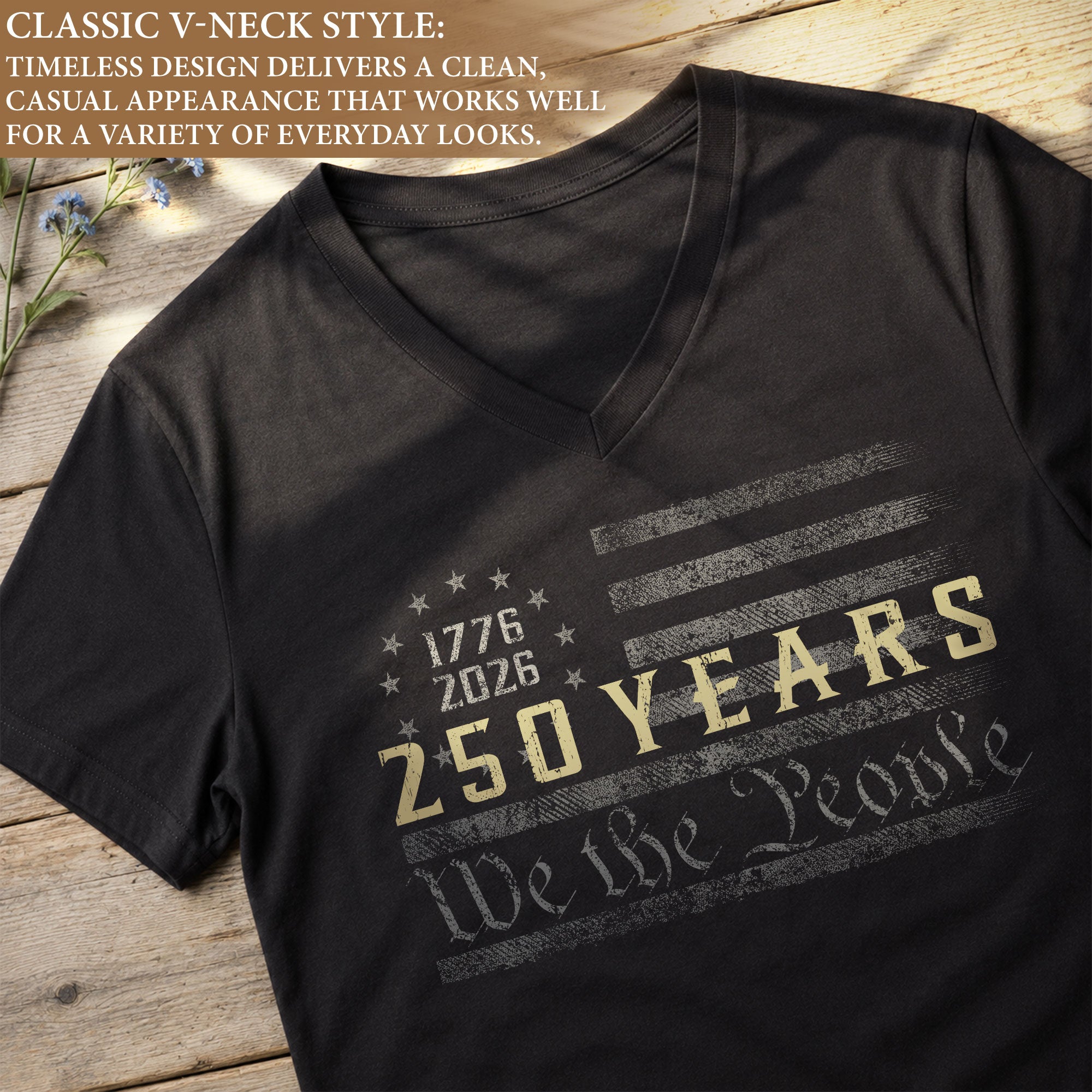 Patriotic V-Neck T-Shirt Women 1776-2026 250 Years We The People Historical Graphic