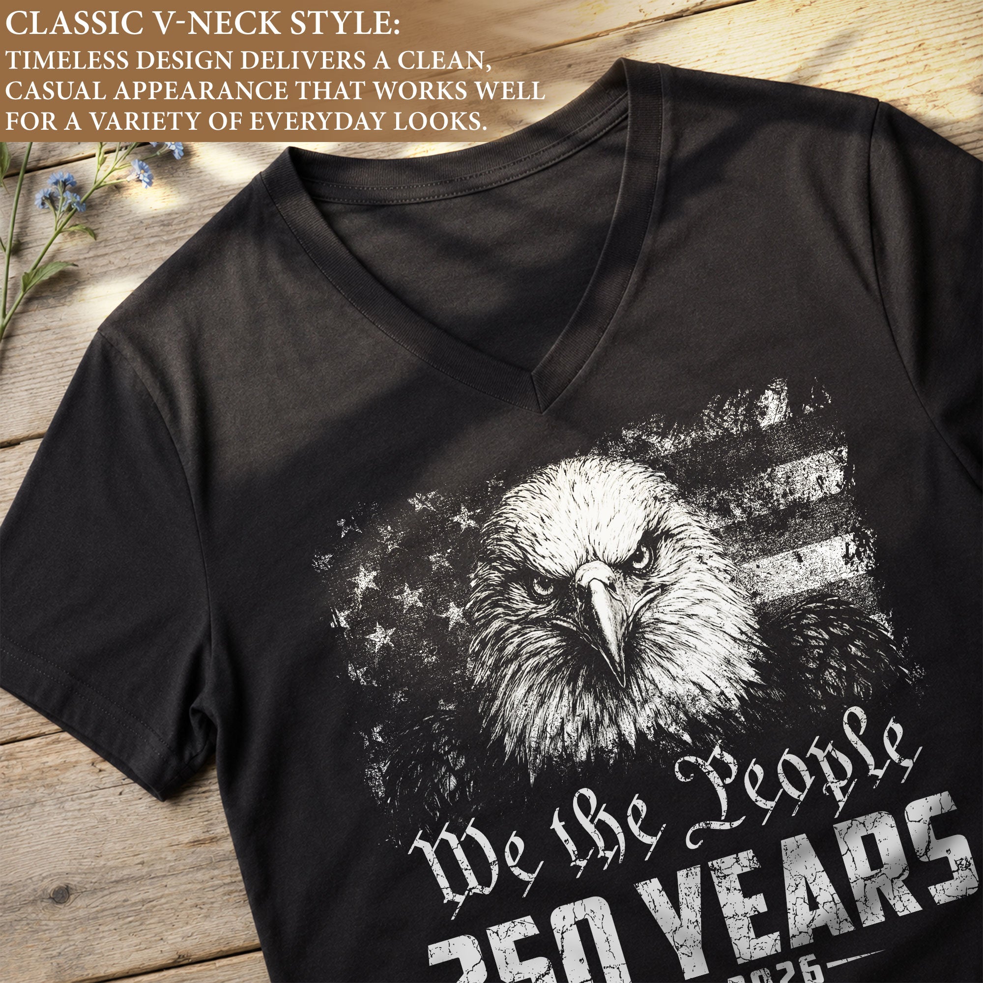 Women's V-Neck Graphic T-Shirt Eagle 1776-2026 Patriotic Design We The People Top - Rust Field Wear