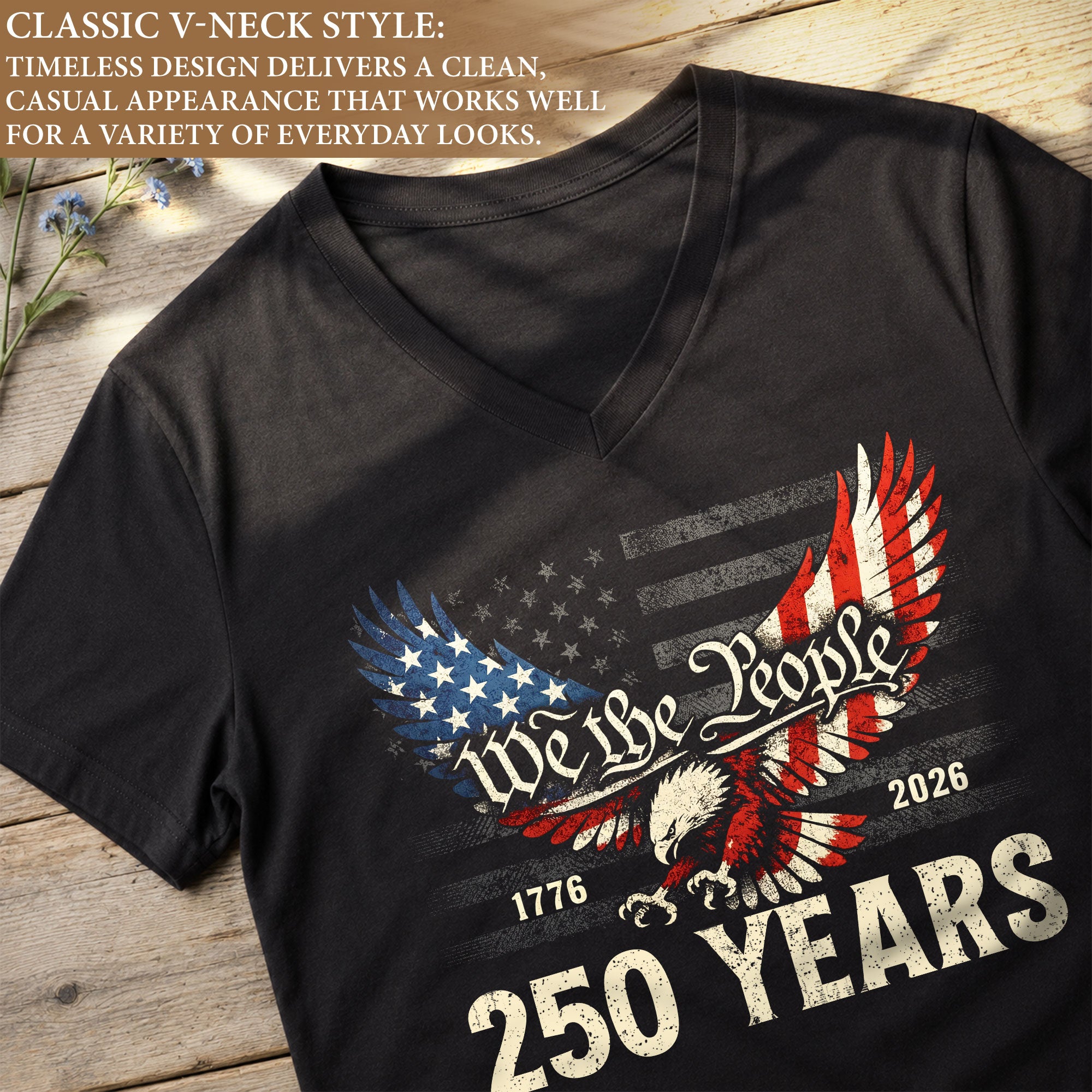 Vintage Style V-Neck Tee Women's 250th Anniversary Eagle We The People US Apparel