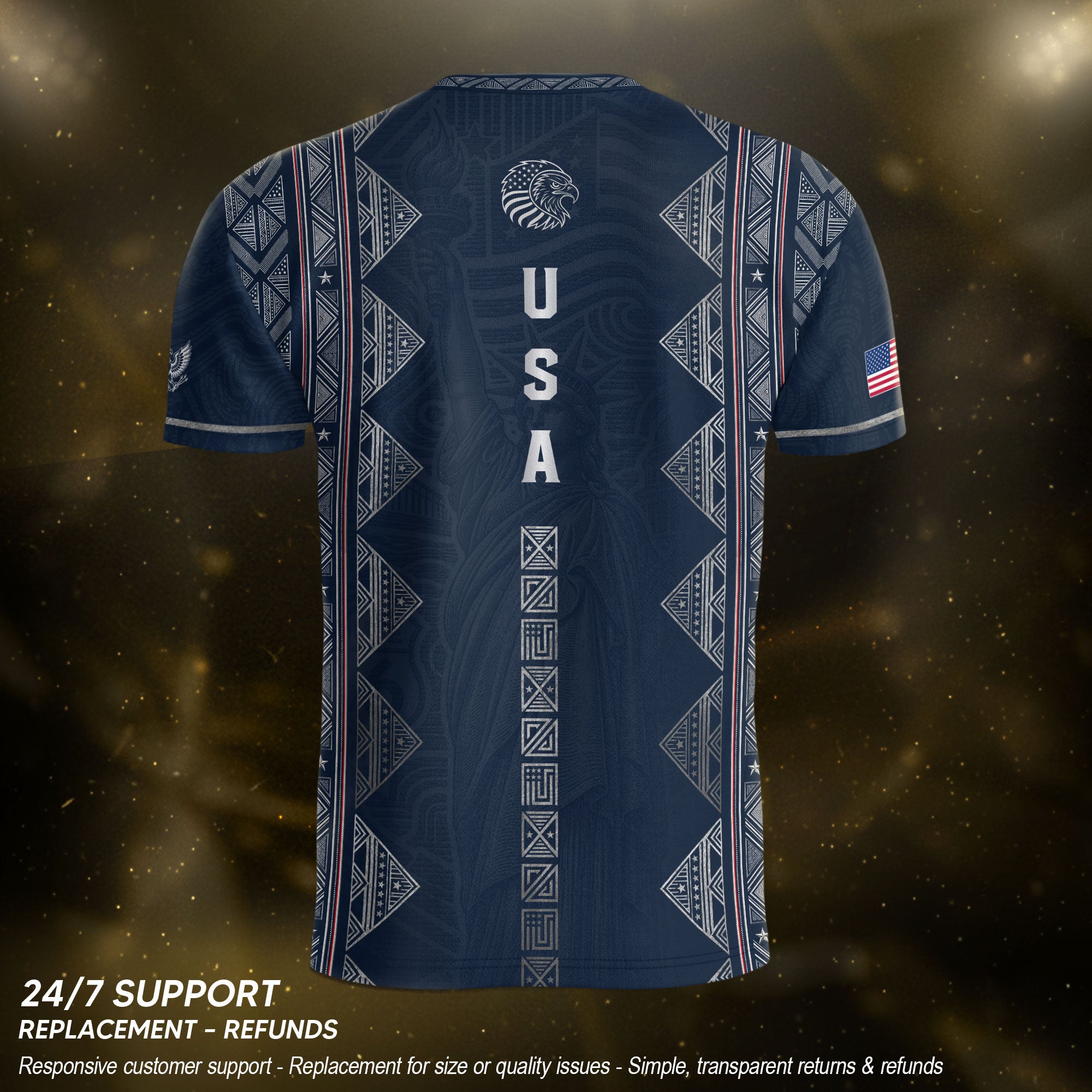 Adult Soccer Jersey Blue Patriotic Design - Iconic Statue of Liberty Sport Graphic Tee