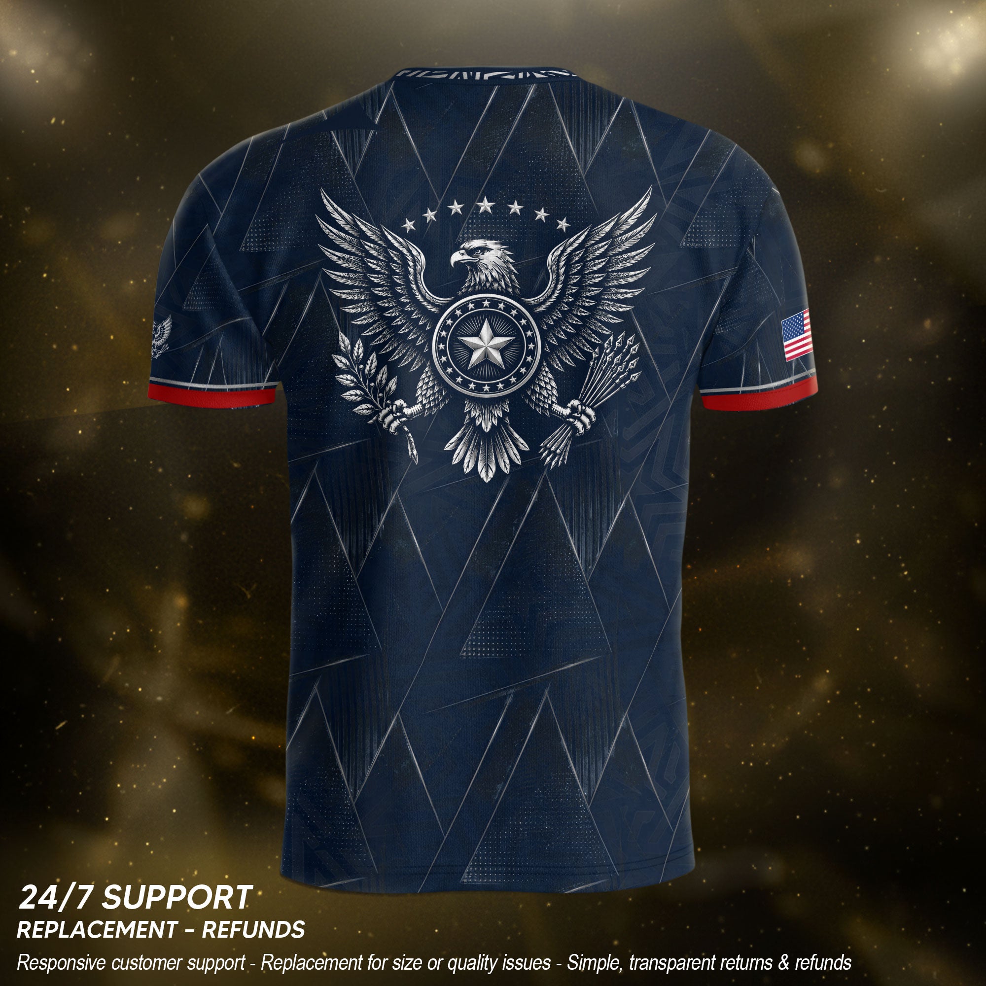 Adult Soccer Jersey Blue Patriotic Design - Bold Eagle Graphic Sport Training Shirt