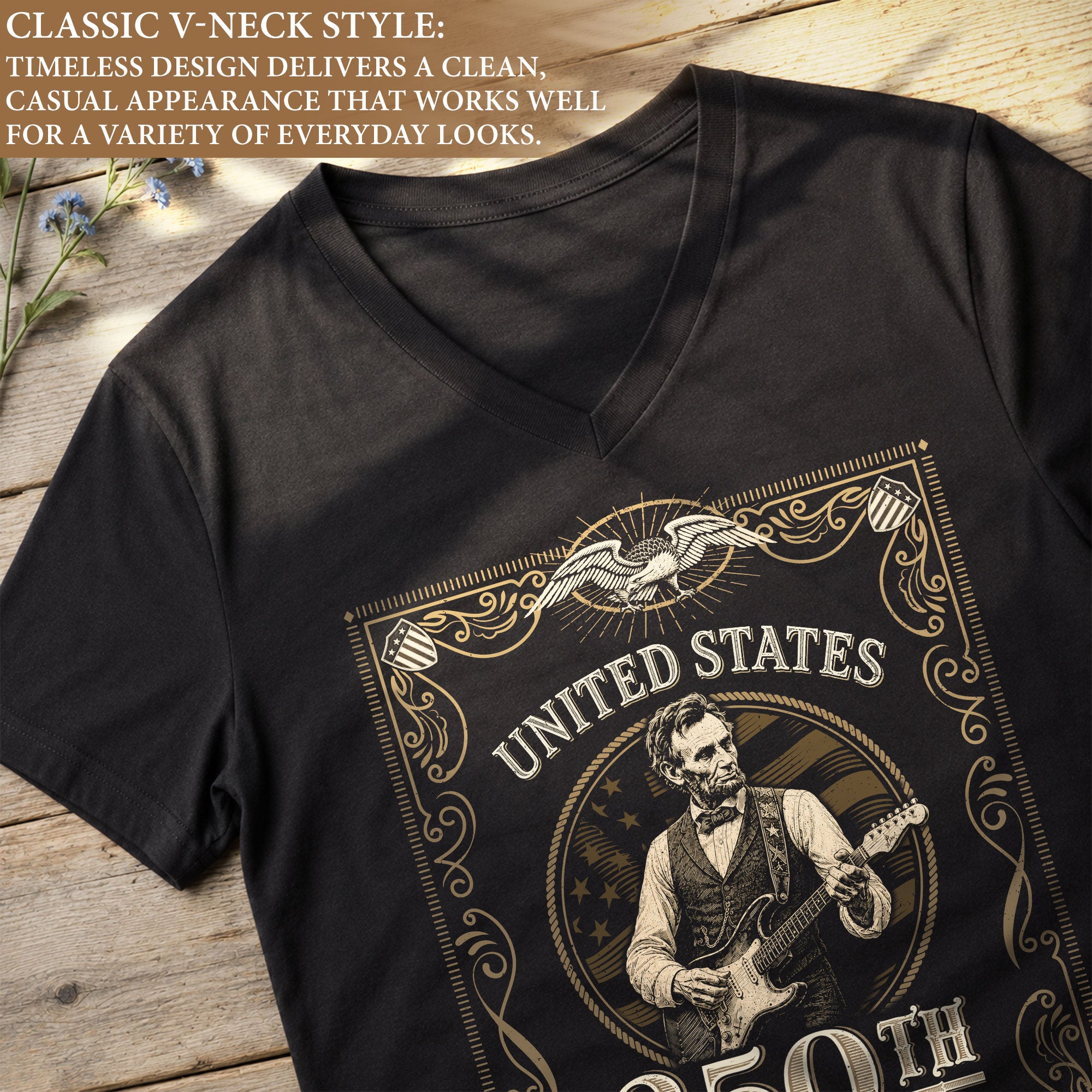Vintage Lincoln V-Neck Shirt Patriotic 1776-2026 America 250th Anniversary Tee