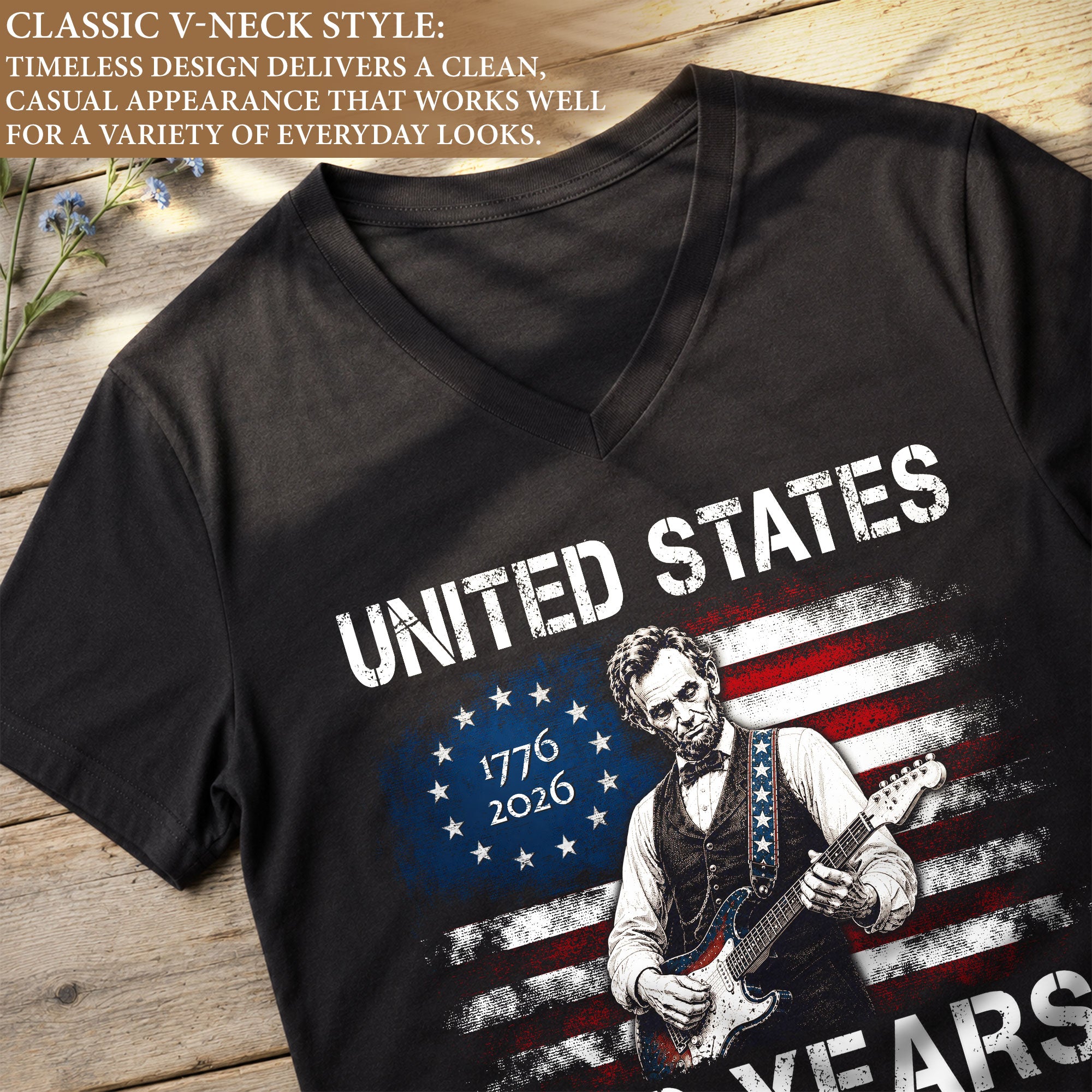 Rock Lincoln 1776-2026 Patriotic V-Neck T-Shirt - Women's Graphic Summer Casual Tee
