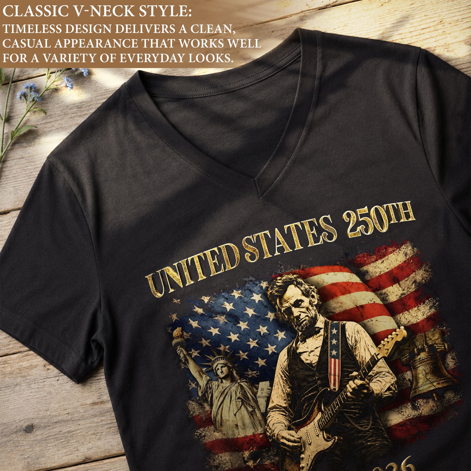 Statue of Liberty Lincoln V-Neck Shirt Vintage 1776-2026 America 250th Women Tee