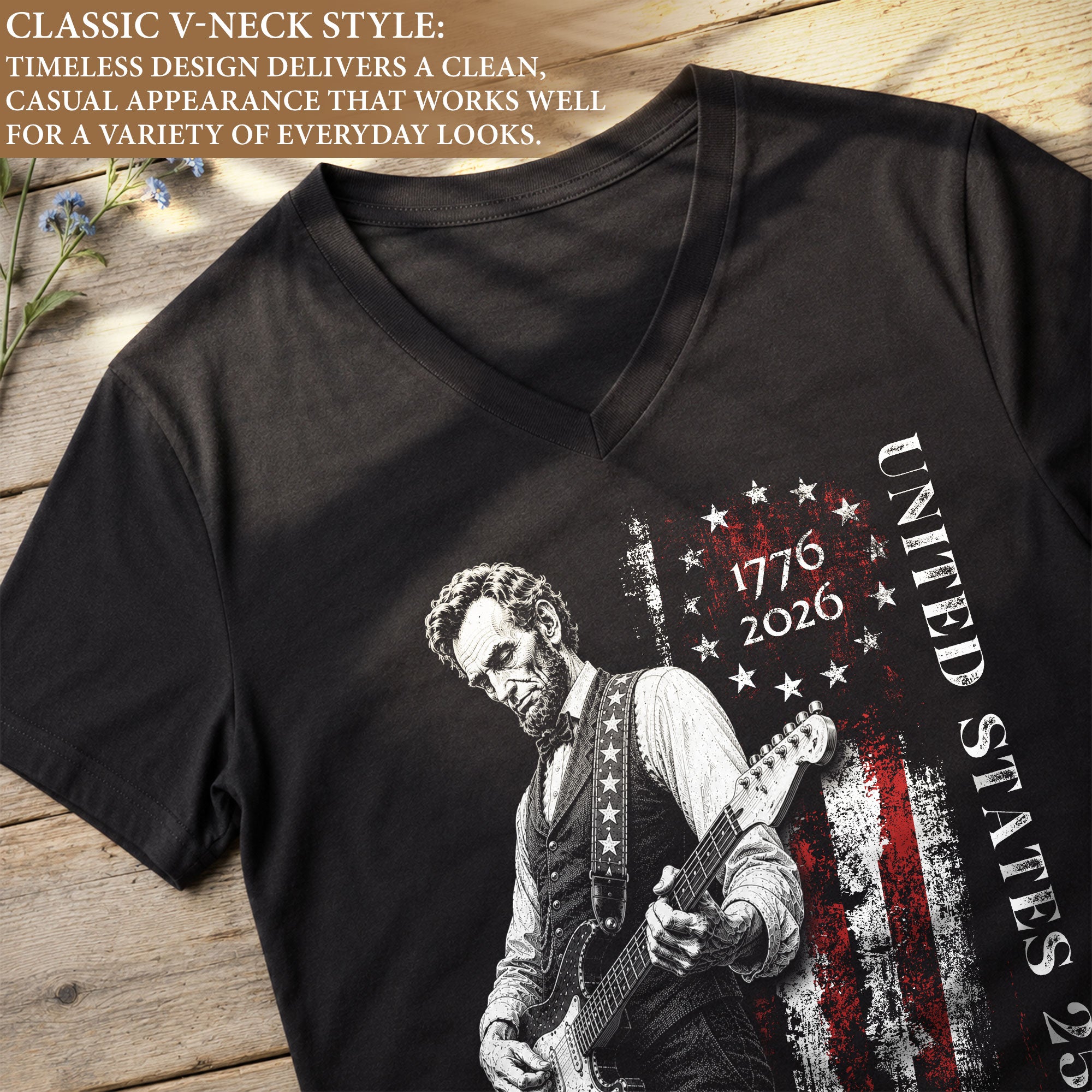 Patriotic Lincoln Flag V-Neck Shirt Vintage 1776-2026 America 250th Womens Tee