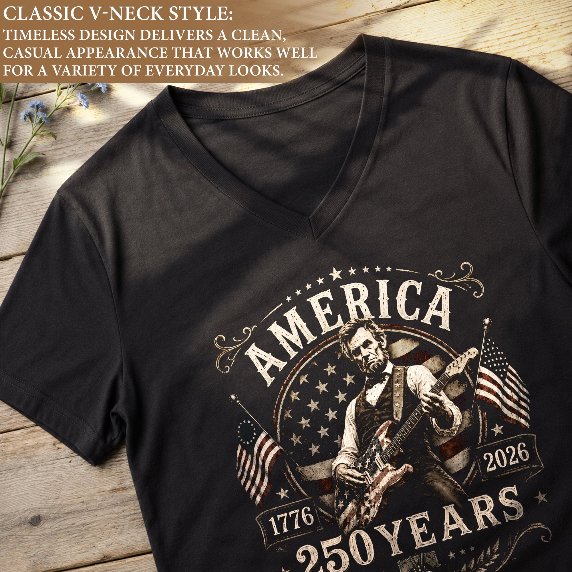 Historical Lincoln Patriotic V-Neck T-Shirt Women's 250th Anniversary Graphic Top
