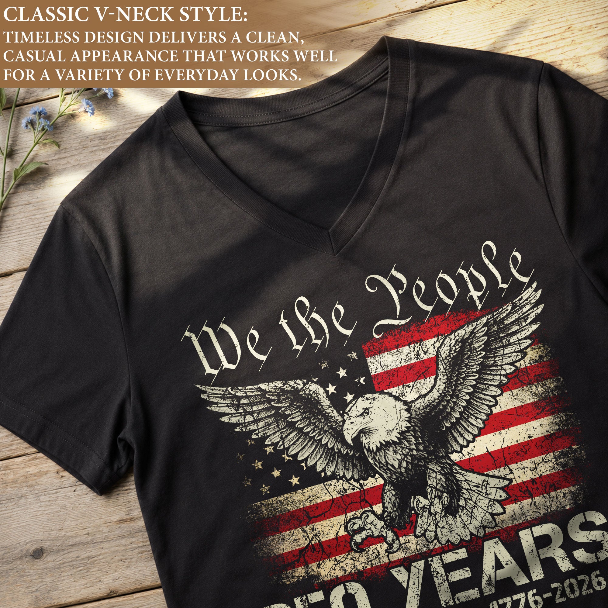 Patriotic We The People Eagle V-Neck T-Shirt Women 1776-2026 Historical Graphic Top - Rust Field Wear